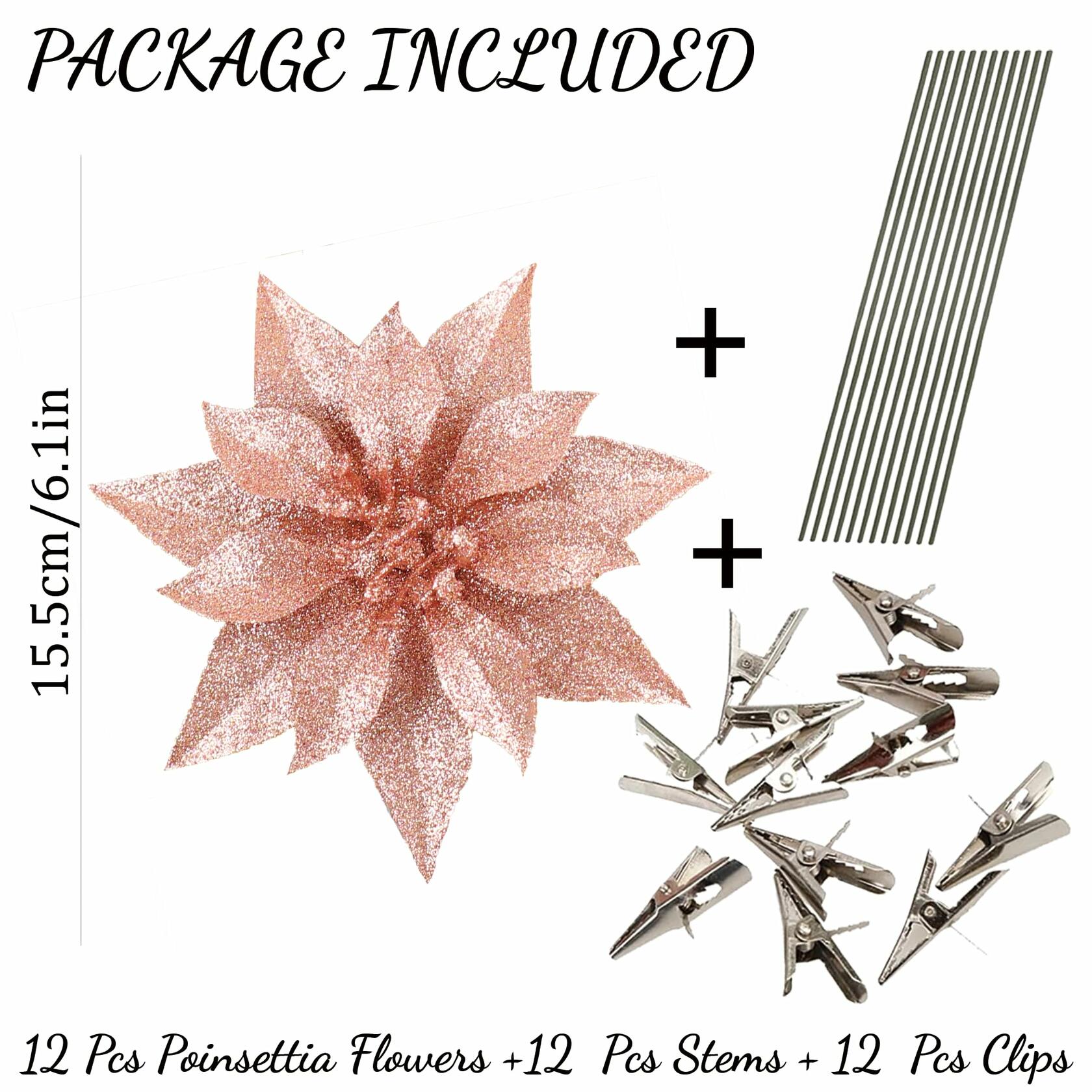 [Like_new] YOSICHY 12 Pcs Artificial Christmas Flowers Deep Champagne with Clips Stems