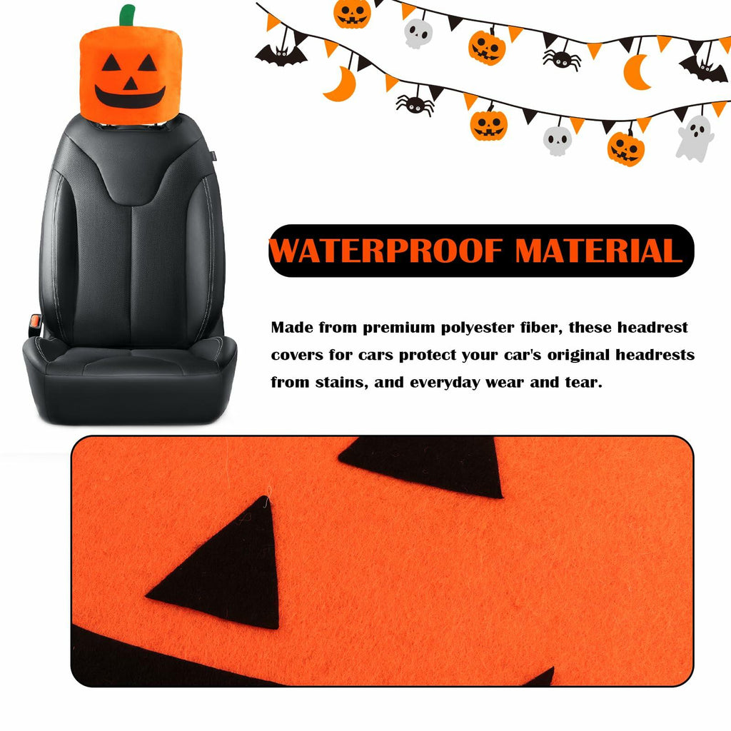 IHOTDER 2PCS Halloween Pumpkin Car Headrest Covers Universal