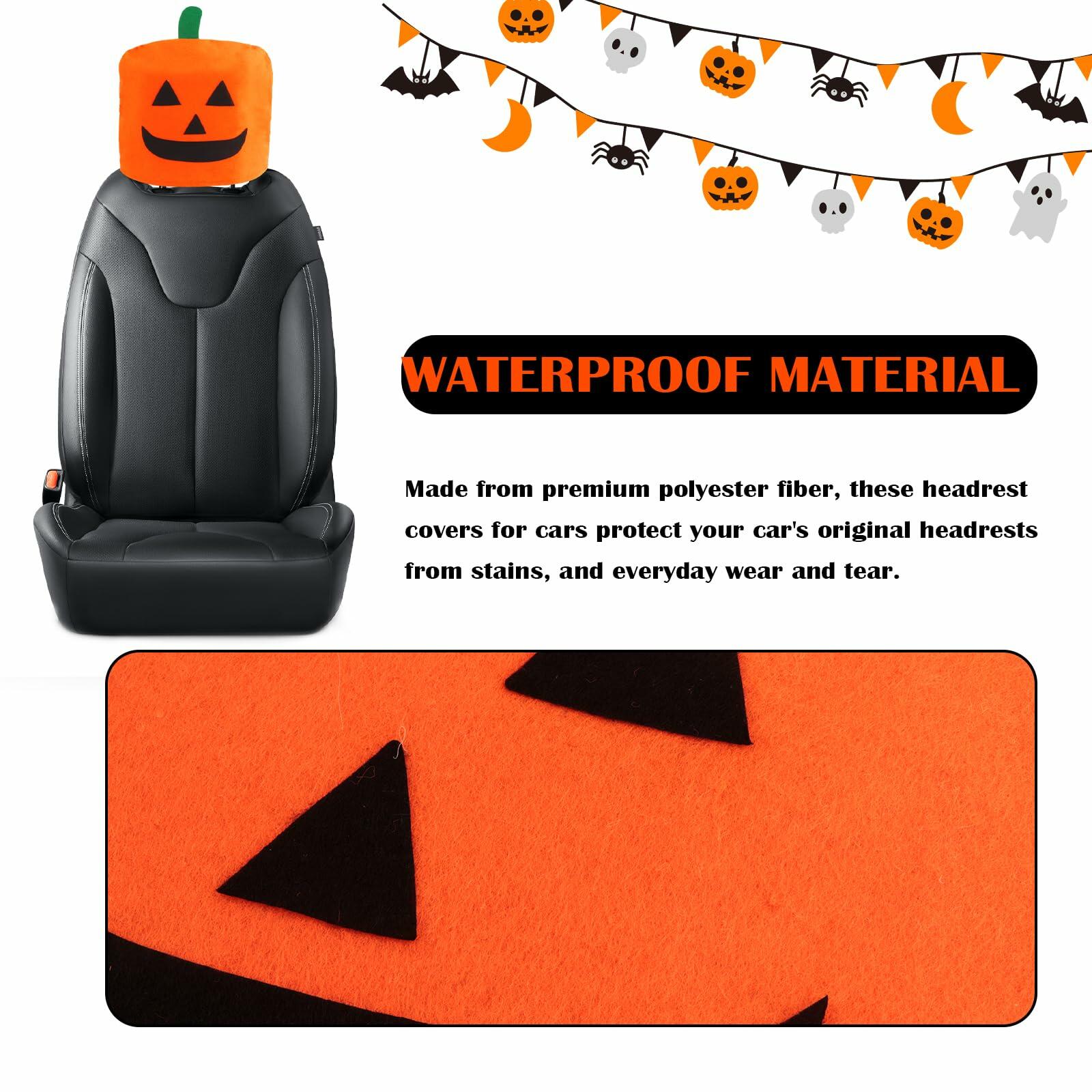 IHOTDER 2PCS Halloween Pumpkin Car Headrest Covers Universal