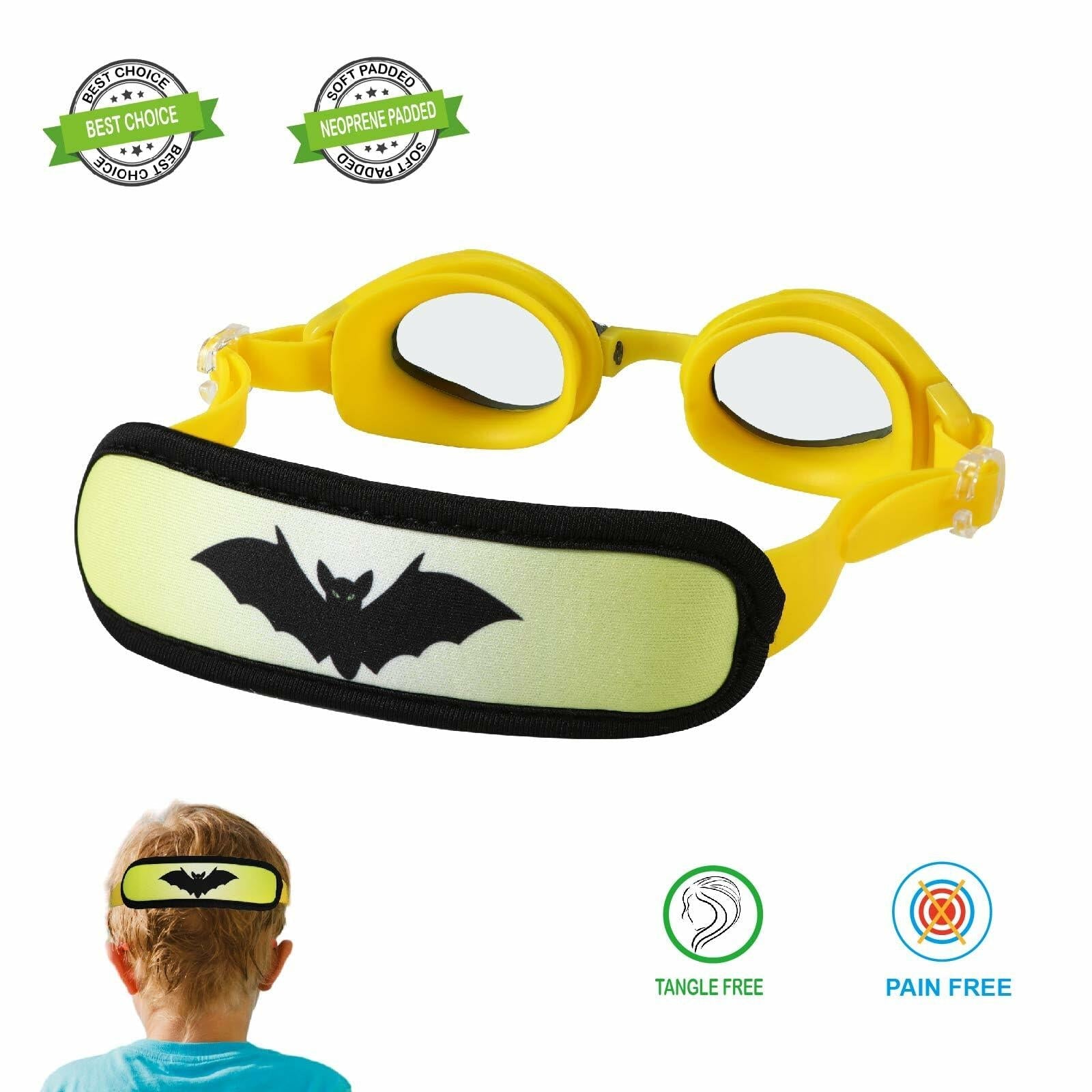 RUIGAO Kids Swim Goggles Yellow Bat Toddler 3-6 Years Size