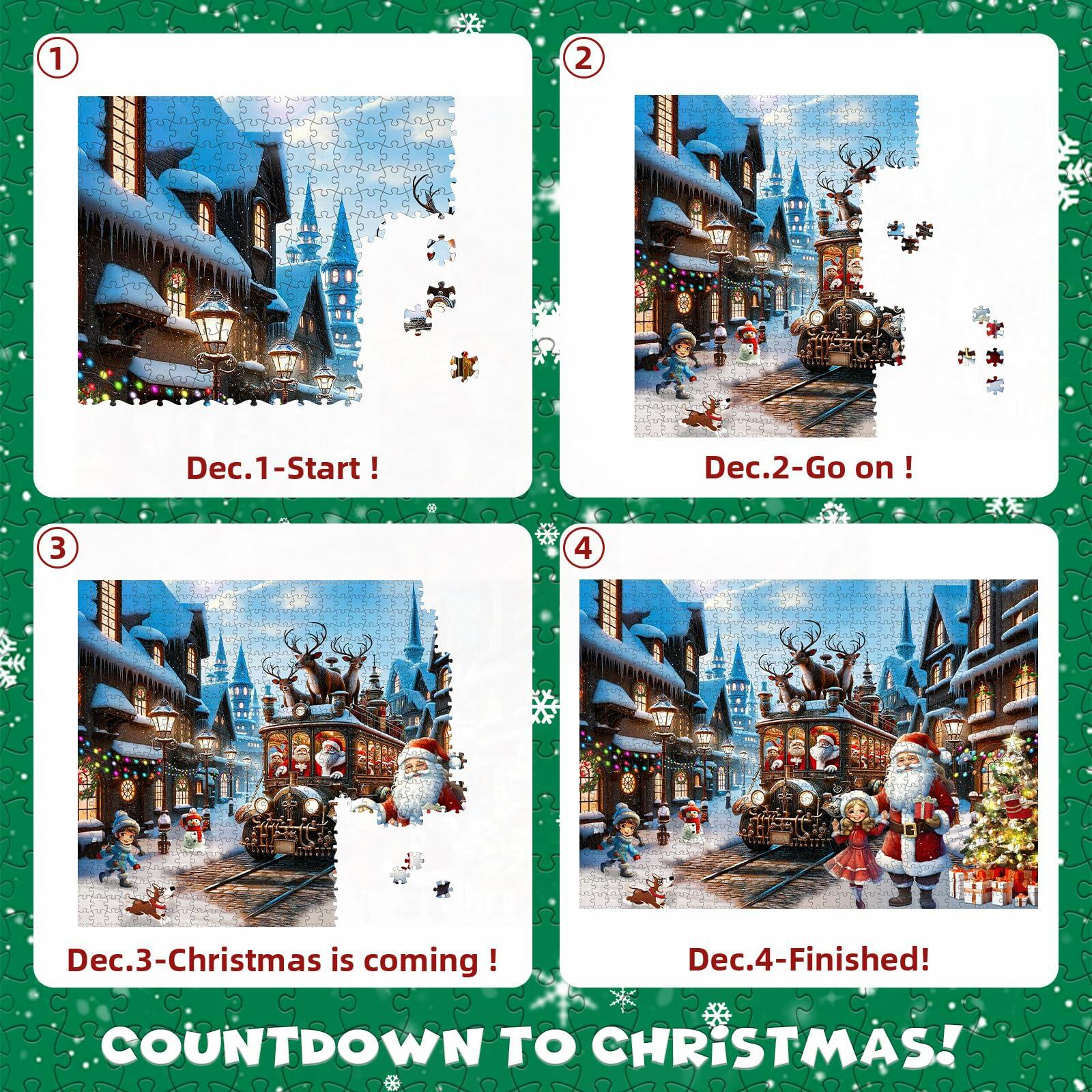 Advent Christmas Puzzle 2024 1008pcs Paper Calendar Holiday Decorative Green