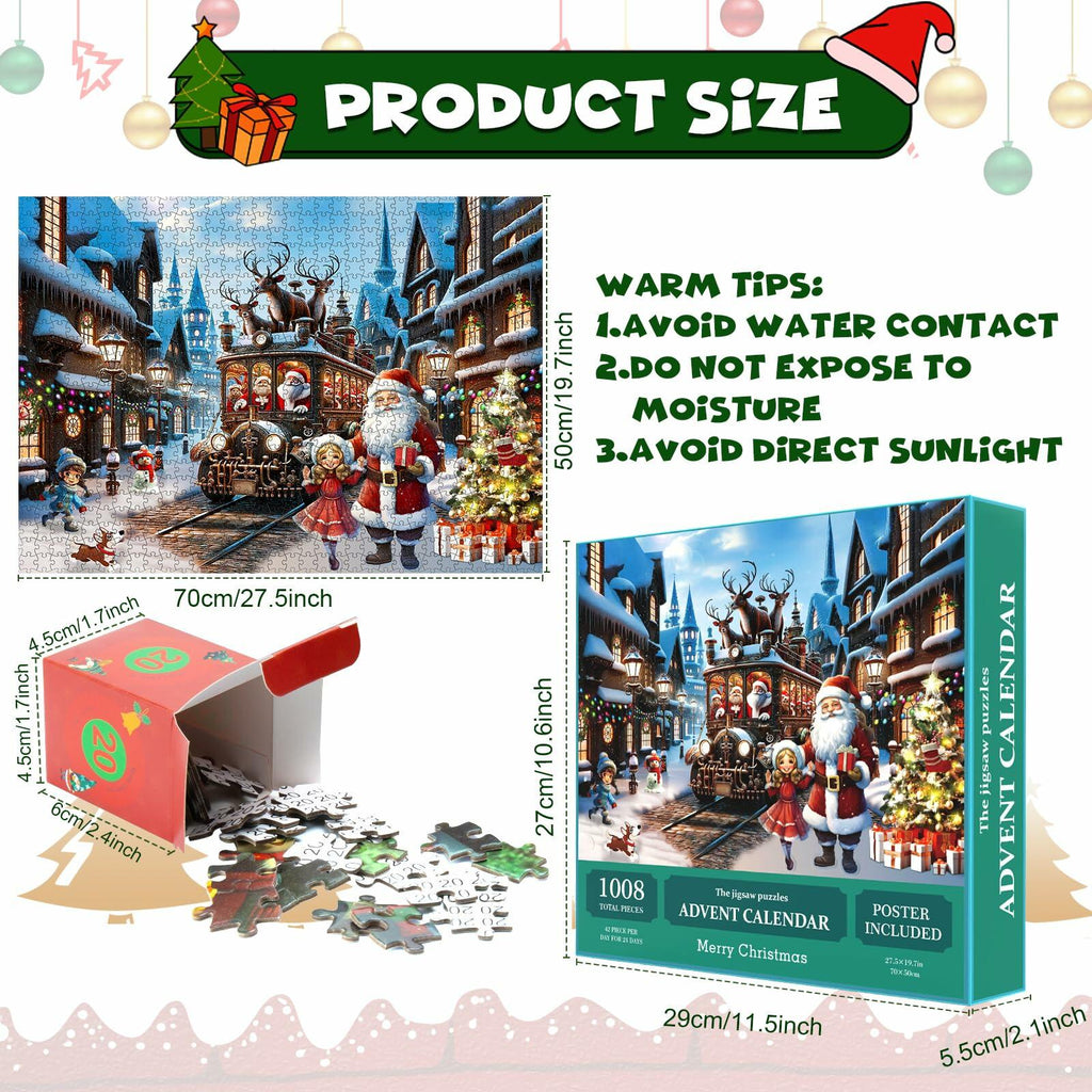 Advent Christmas Puzzle 2024 1008pcs Paper Calendar Holiday Decorative Green