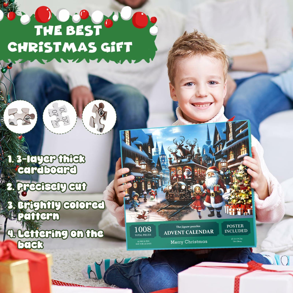 Advent Christmas Puzzle 2024 1008pcs Paper Calendar Holiday Decorative Green