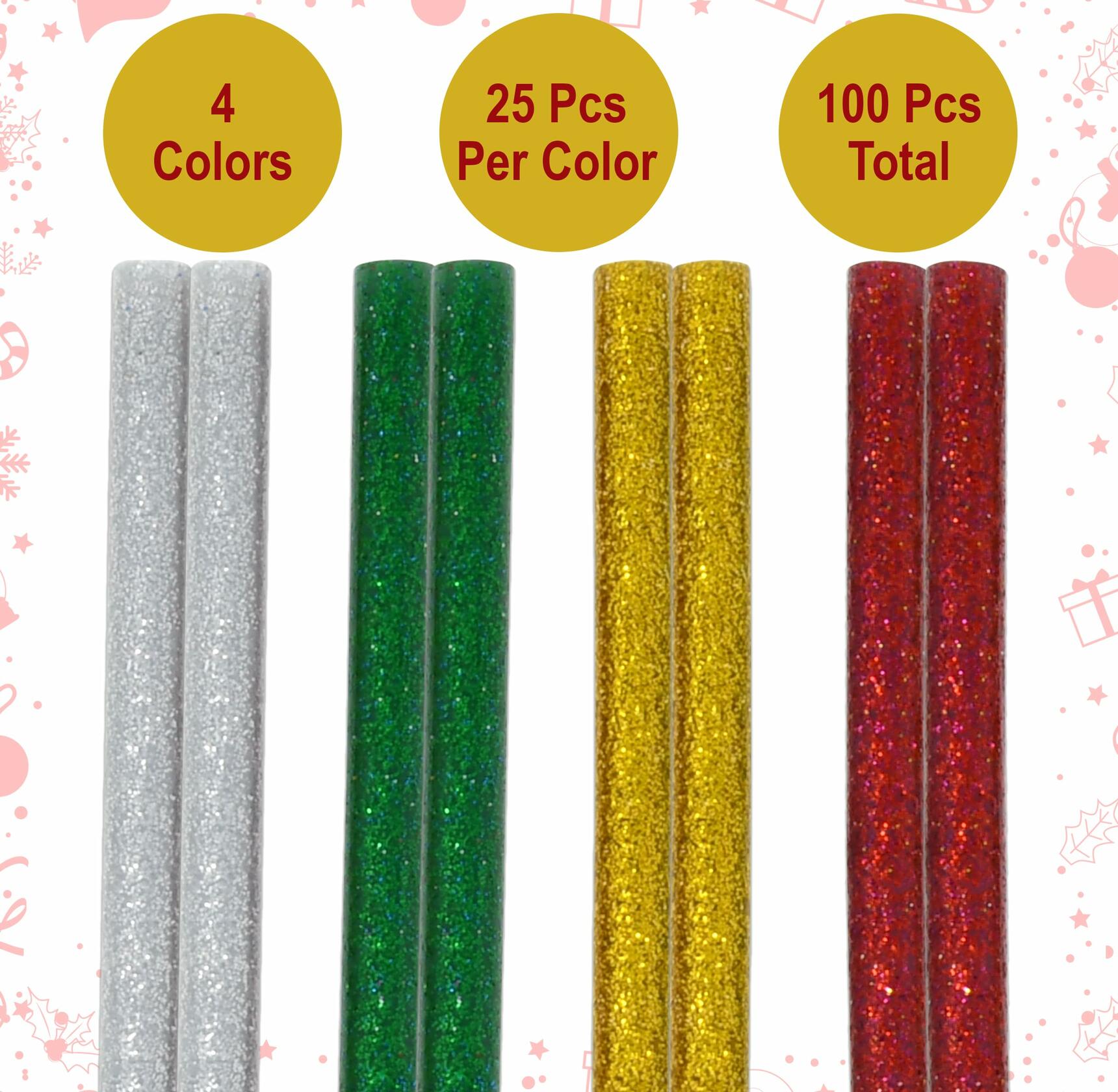 Gift Boutique 100 Pack Mini Christmas Hot Glue Gun Sticks 4 Colors 0.27"x4"