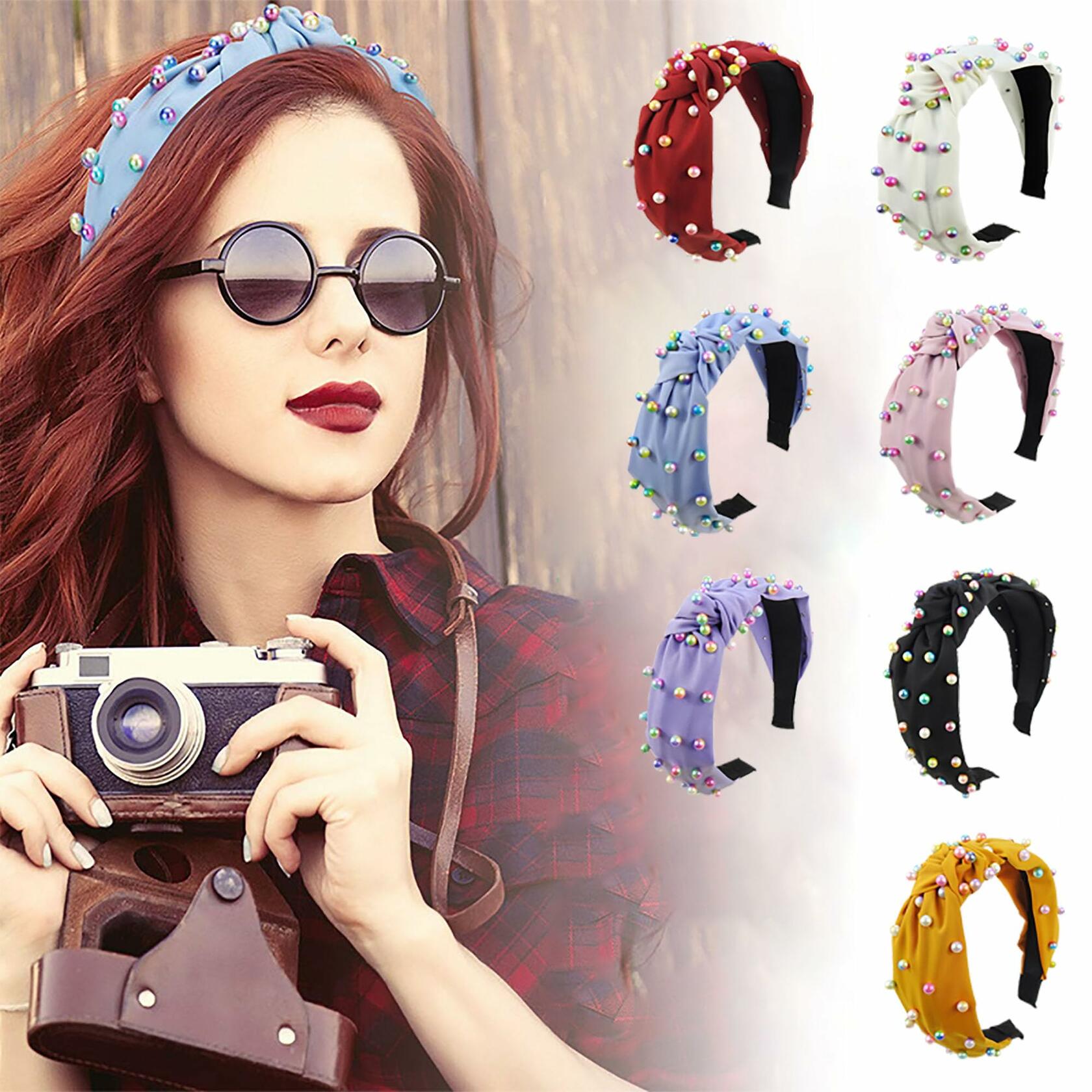SMYAXUNW Colorful Pearl Knotted Hairband Turban Hair Accessories for Women