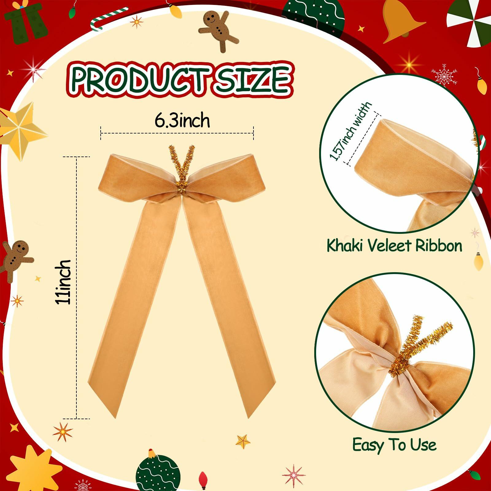 Riceshoot 30 Pcs Velvet Christmas Bow Khaki 6.3x11 Inch Rustic Decor
