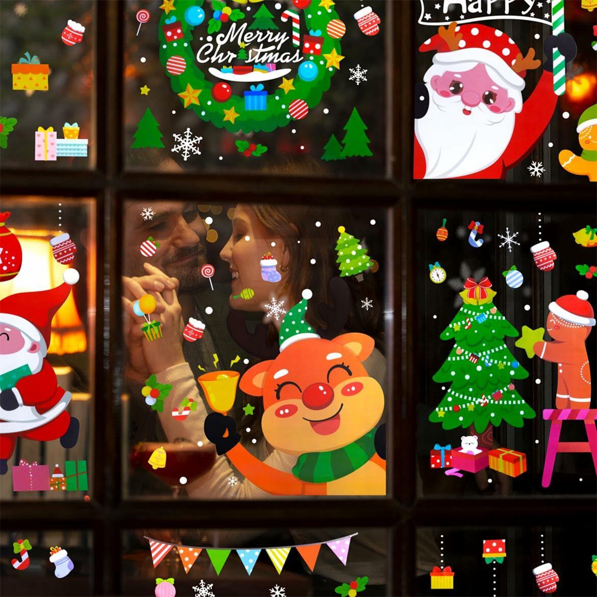 194PCS Christmas Window Clings Stickers Snowflakes Indoor Home 6 Sheets