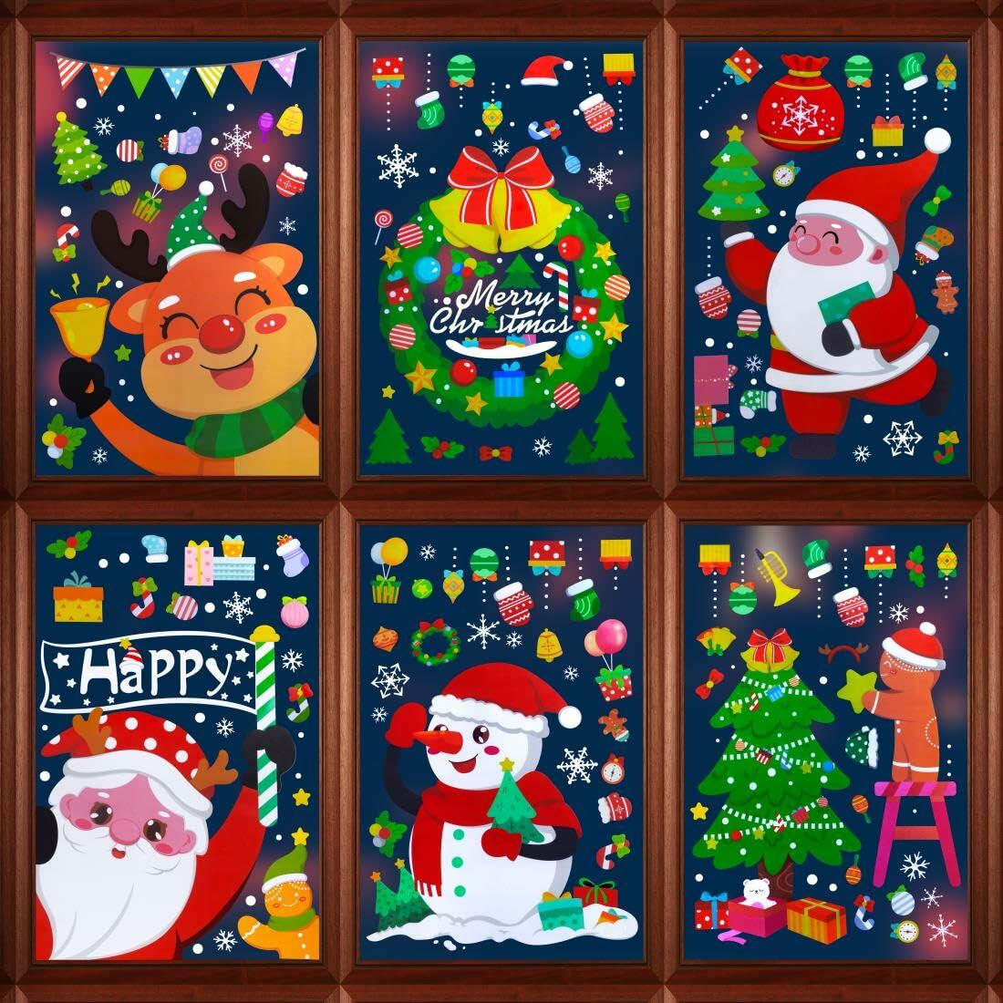 194PCS Christmas Window Clings Stickers Snowflakes Indoor Home 6 Sheets