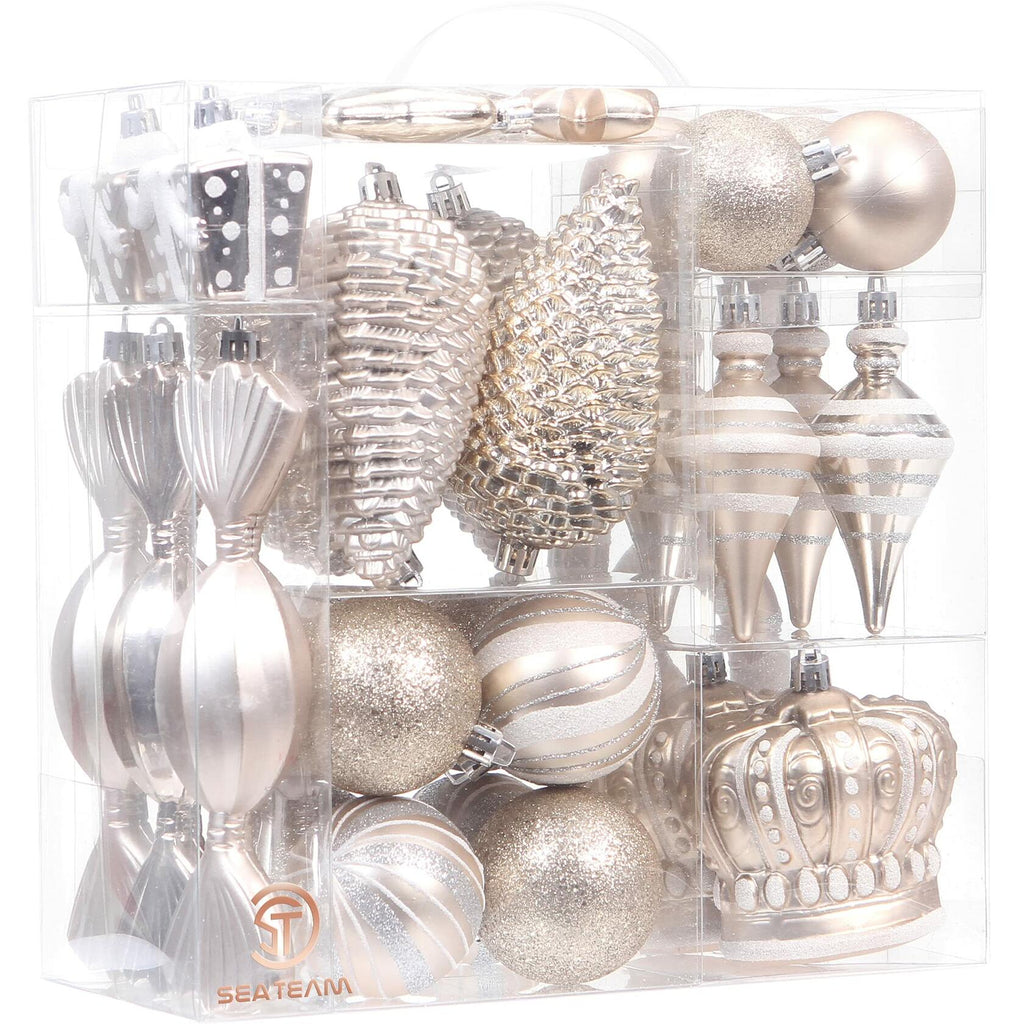 Sea Team 50-Pack Shatterproof Christmas Ball Ornaments Set Silver Xmas