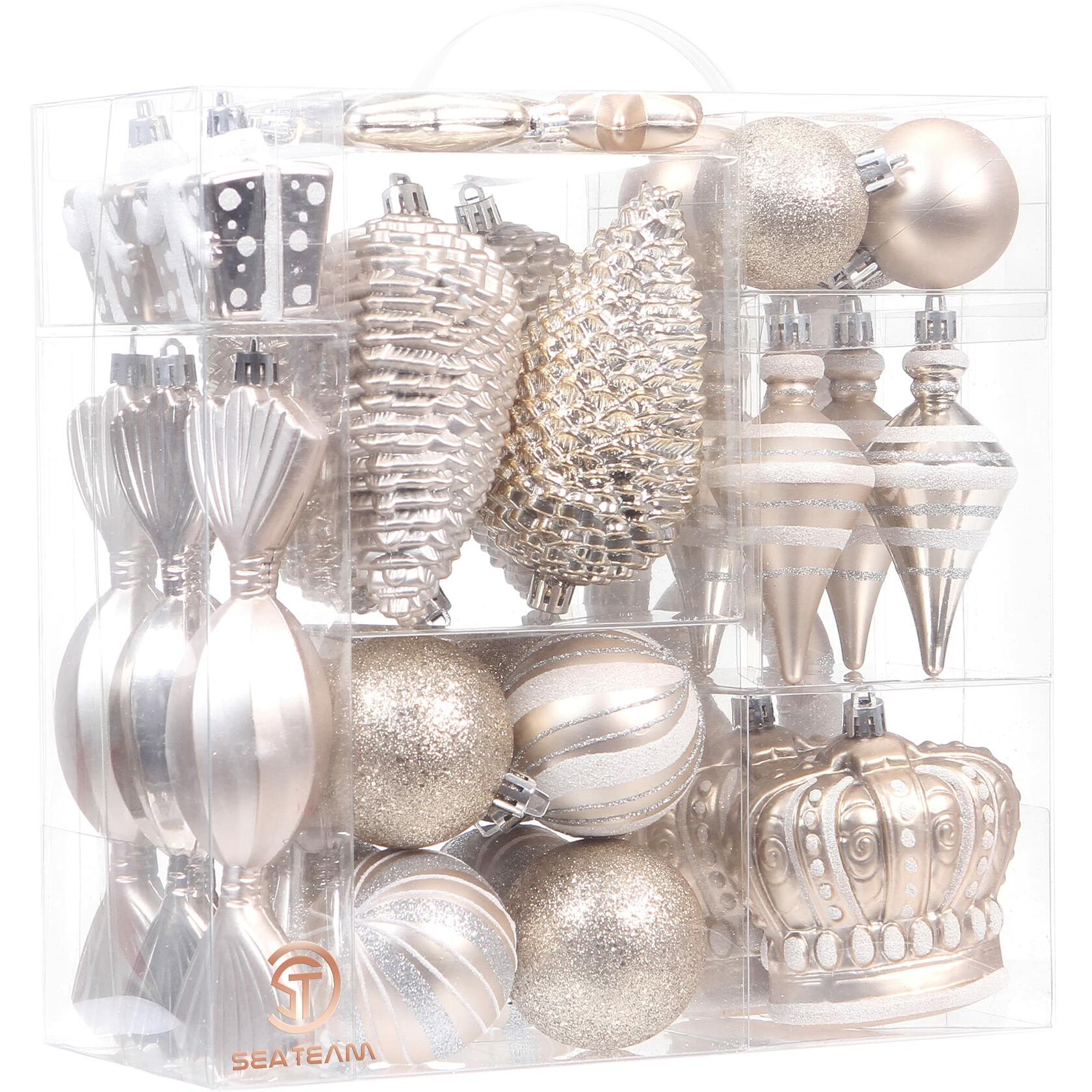 Sea Team 50-Pack Shatterproof Christmas Ball Ornaments Set Silver Xmas