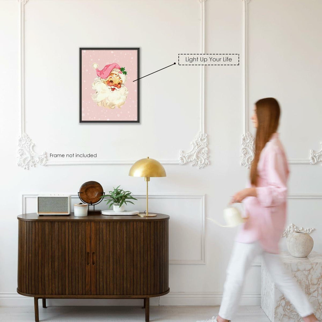 APJYM Pink Christmas Wall Art Merry Christmas Tree Santa 8x10 Inch