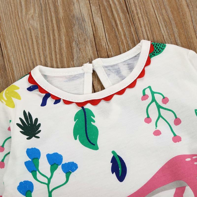 Dorhaeris Girls Cotton Long Sleeve Dinosaur A-line Crewneck Dress Size 2T