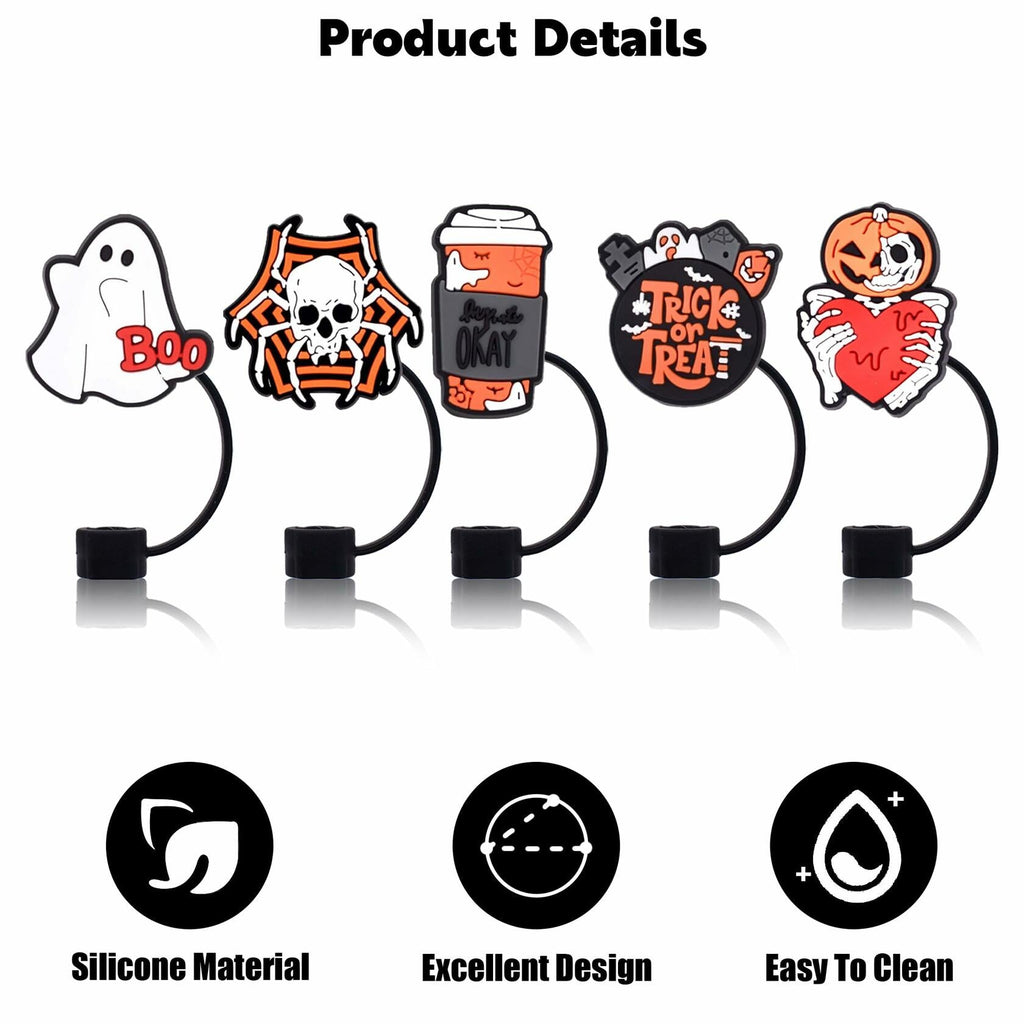 5Pcs Halloween Silicone Skull Ghost Straw Caps for Stanley 30&40oz Tumbler