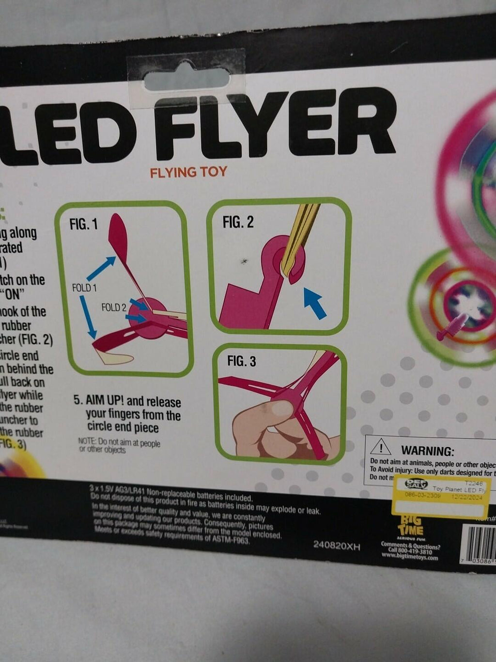 Big Time Toys LED Flyer Flying Toy 2 Launchers Battery Included Plastic