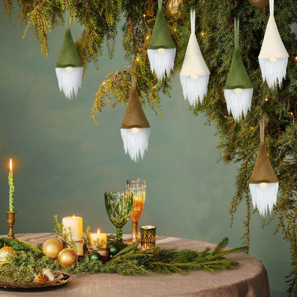 [Like New] Motionchic 12 Pack Christmas Neutral Boho Velvet Gnome Ornaments