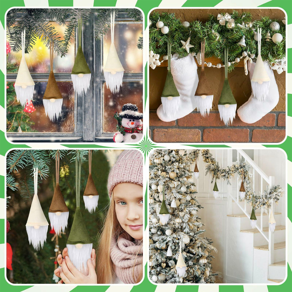 [Like New] Motionchic 12 Pack Christmas Neutral Boho Velvet Gnome Ornaments