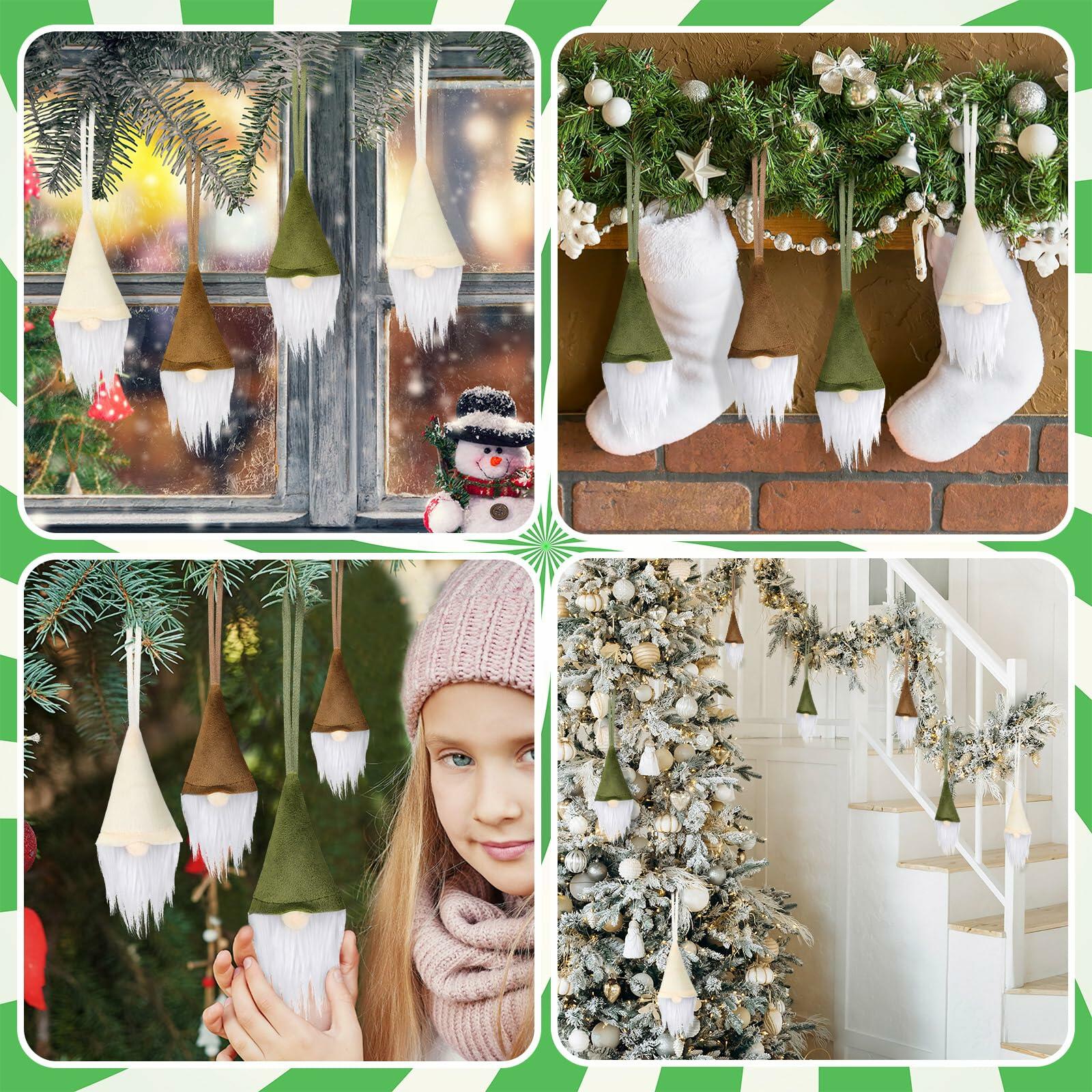 [Like New] Motionchic 12 Pack Christmas Neutral Boho Velvet Gnome Ornaments