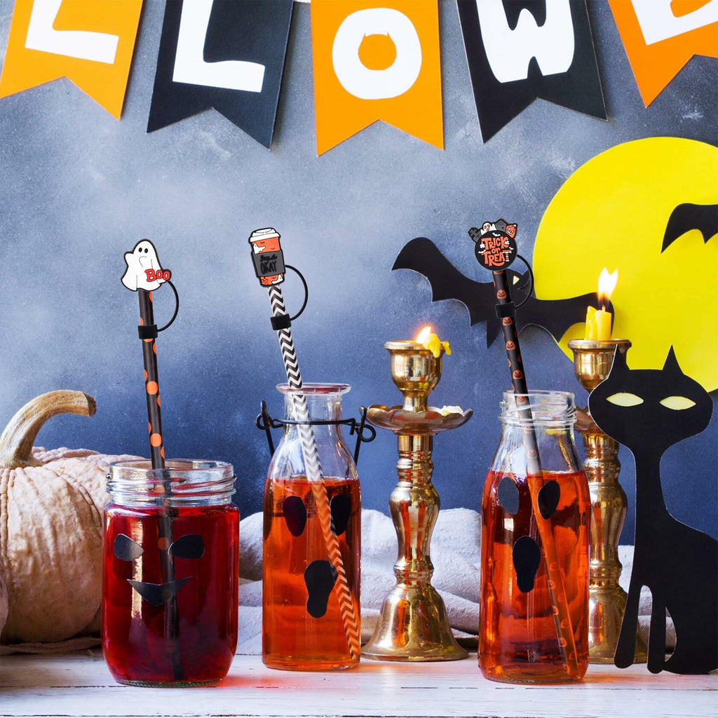5Pcs Halloween Silicone Skull Ghost Straw Caps for Stanley 30&40oz Tumbler