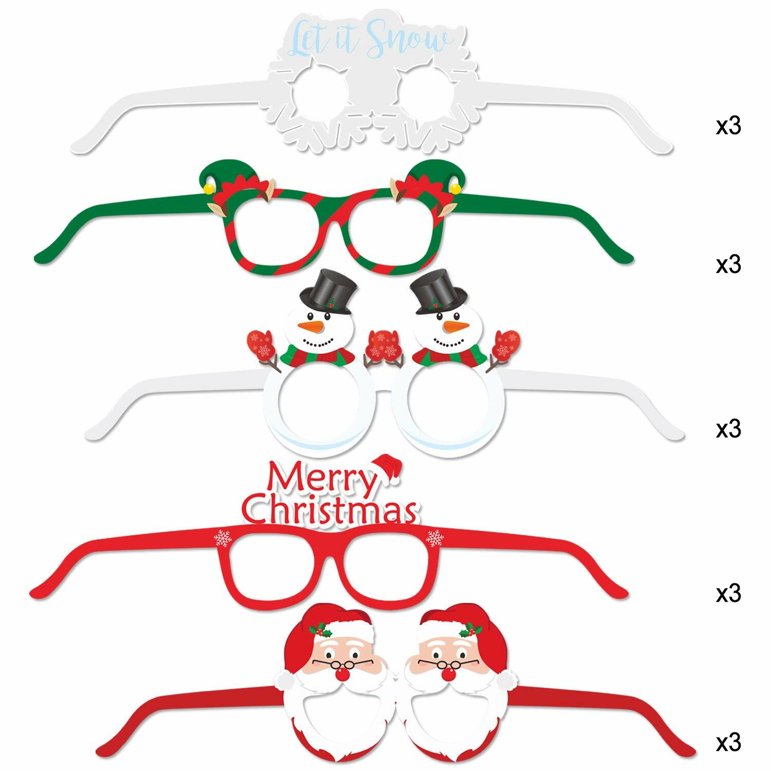 [Like New] HOWAF 27pcs Christmas Paper Glasses Santa Snowman Gingerbread Kids