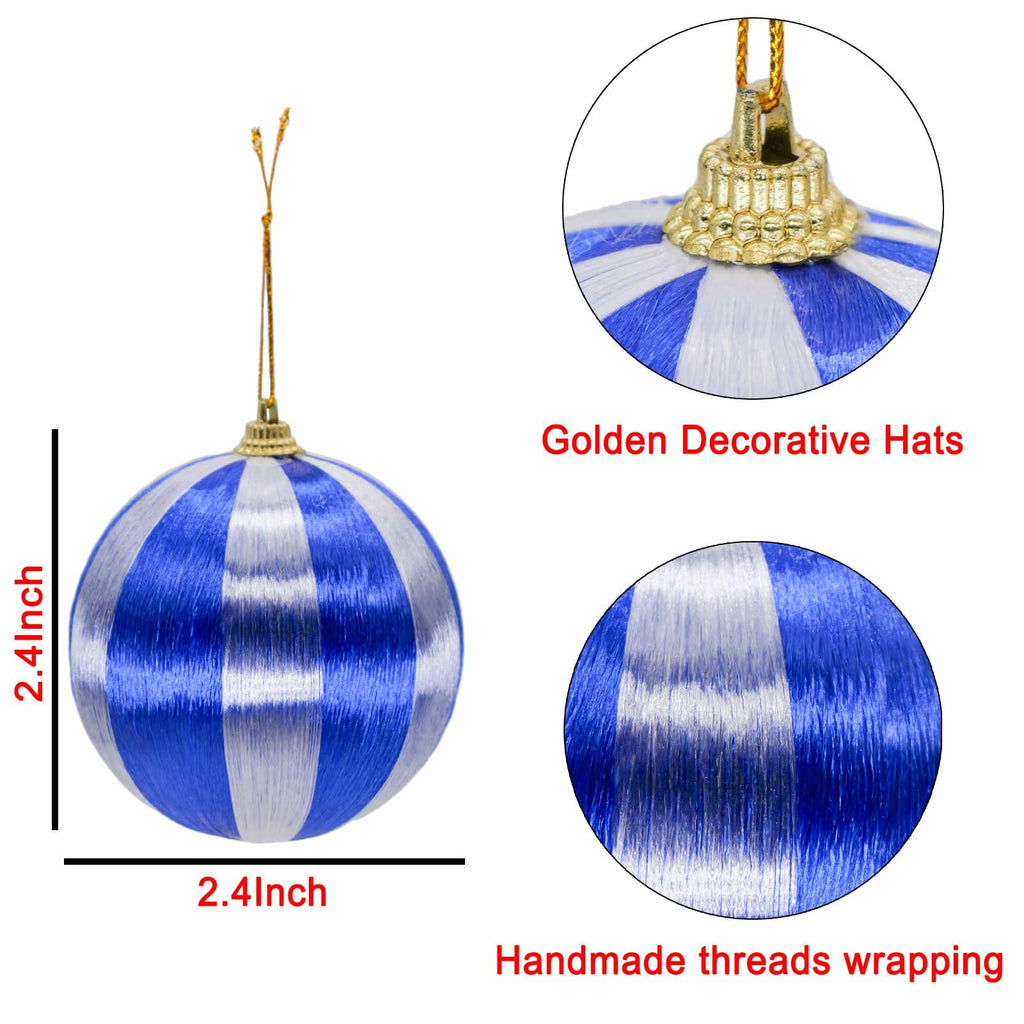 12 Pcs Christmas Thread Wrapped Balls Ornaments 2.4 Inch Holiday Decor