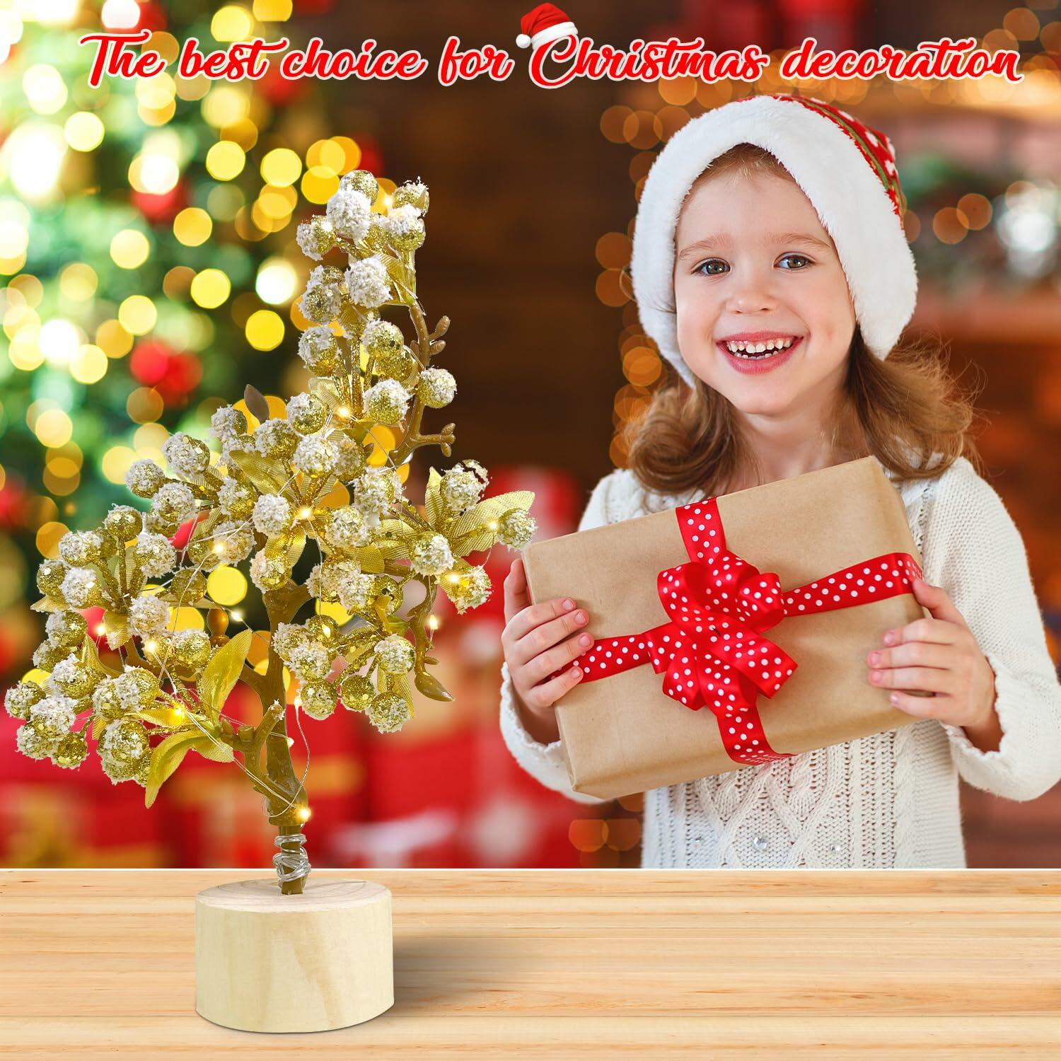 COTOSEY 12" Mini Christmas Red Berries Tree with Light Red Xmas Decor