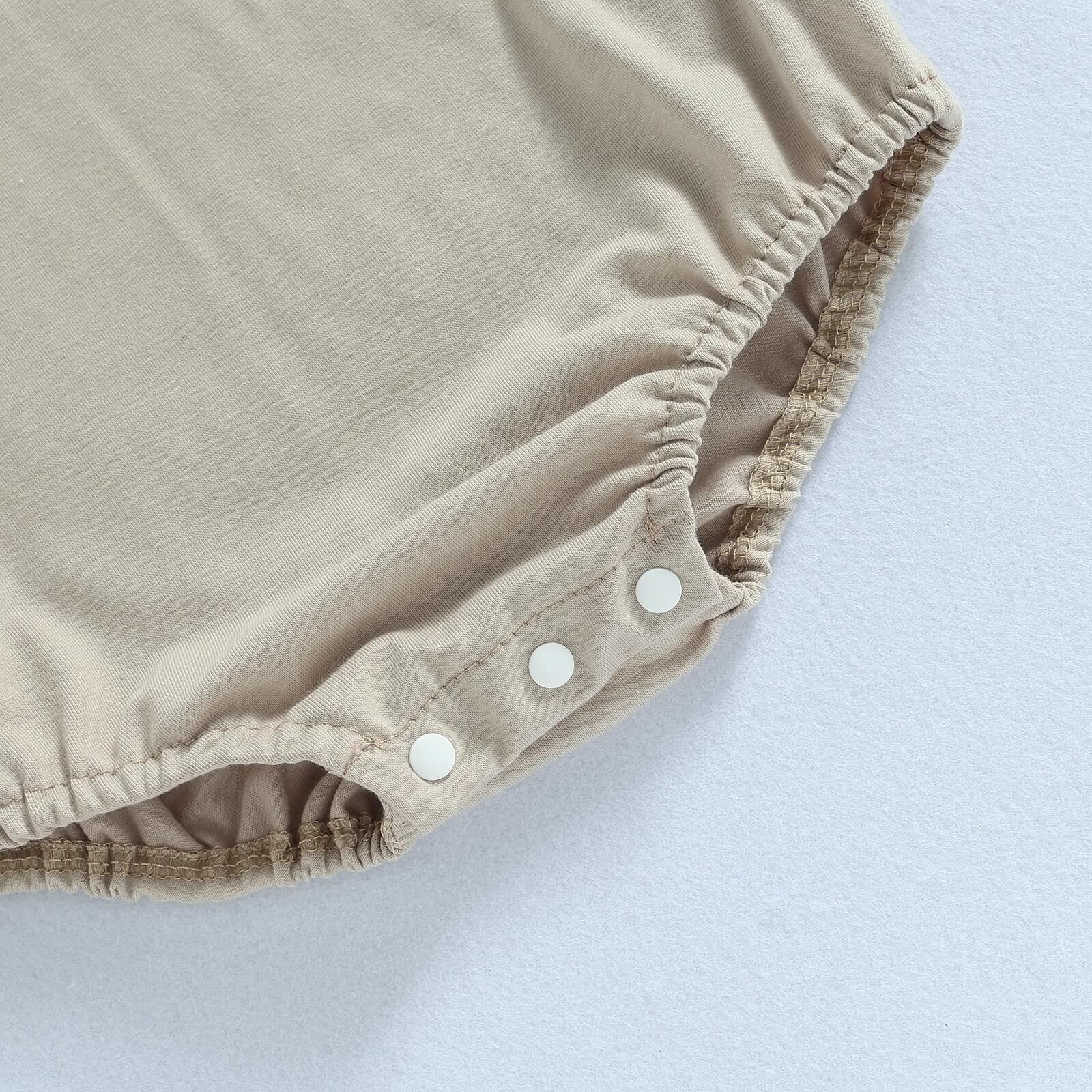 Baby Bubble Romper Solid Color Short Sleeve Bodysuit Khaki Size 0-3M