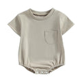 Baby Bubble Romper Solid Color Short Sleeve Bodysuit Khaki Size 0-3M