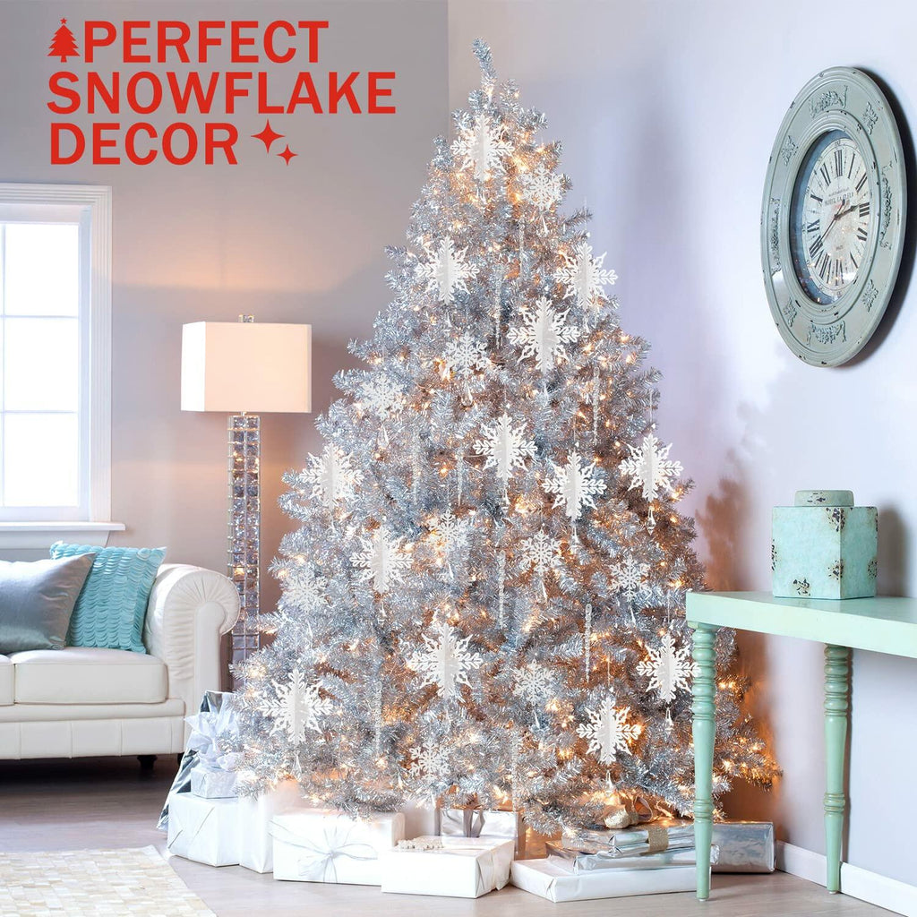 24 Pcs Snowflake Drop Ornaments Clear Decorative Hanging for Christmas Tree