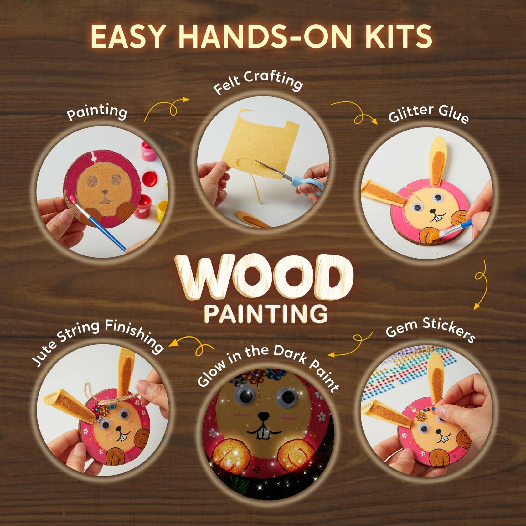 [Like_new] Klever Kits Wooden Painting Craft Kit Glow in Dark Wood Slices Kids Ages 6-12