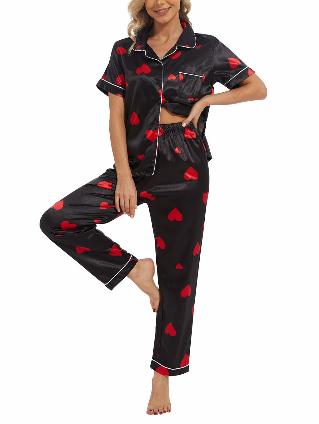 VENTELAN Women's Pajama Set Plus Size Super-Soft Short & Long Sleeve Pants SizeL