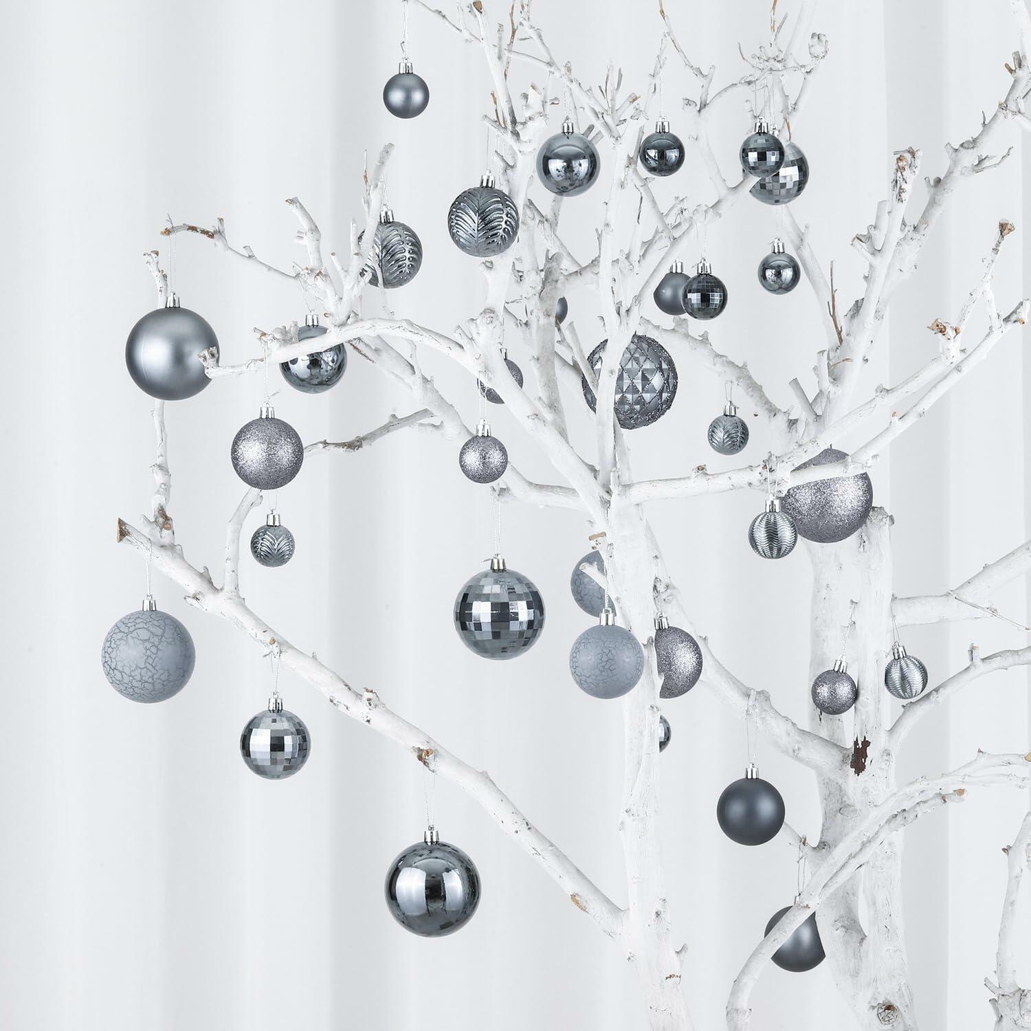 LANGXUN 36pcs Grey Christmas Tree Decorations Balls Shatterproof Ornaments