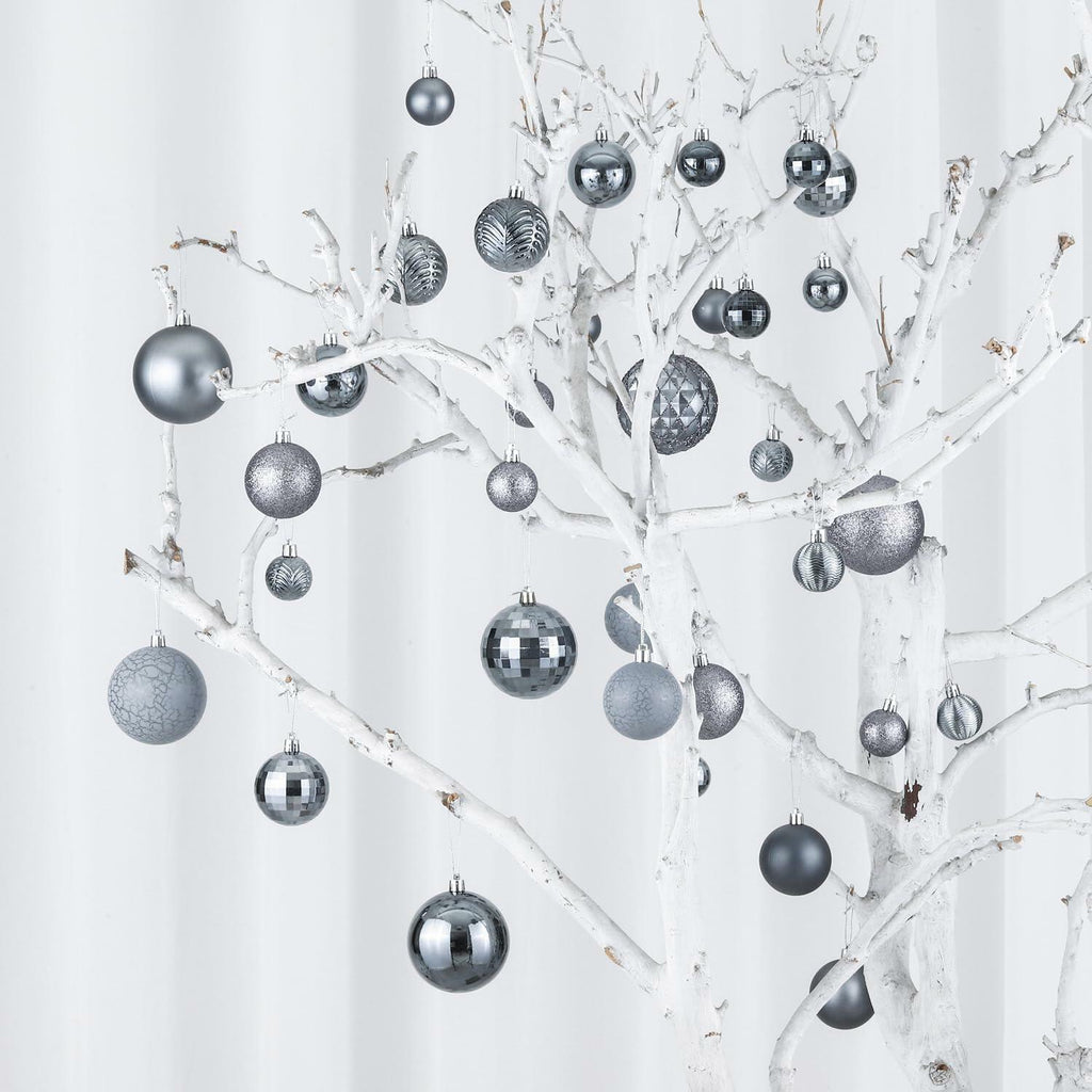 LANGXUN 36pcs Grey Christmas Tree Decorations Balls Shatterproof Ornaments