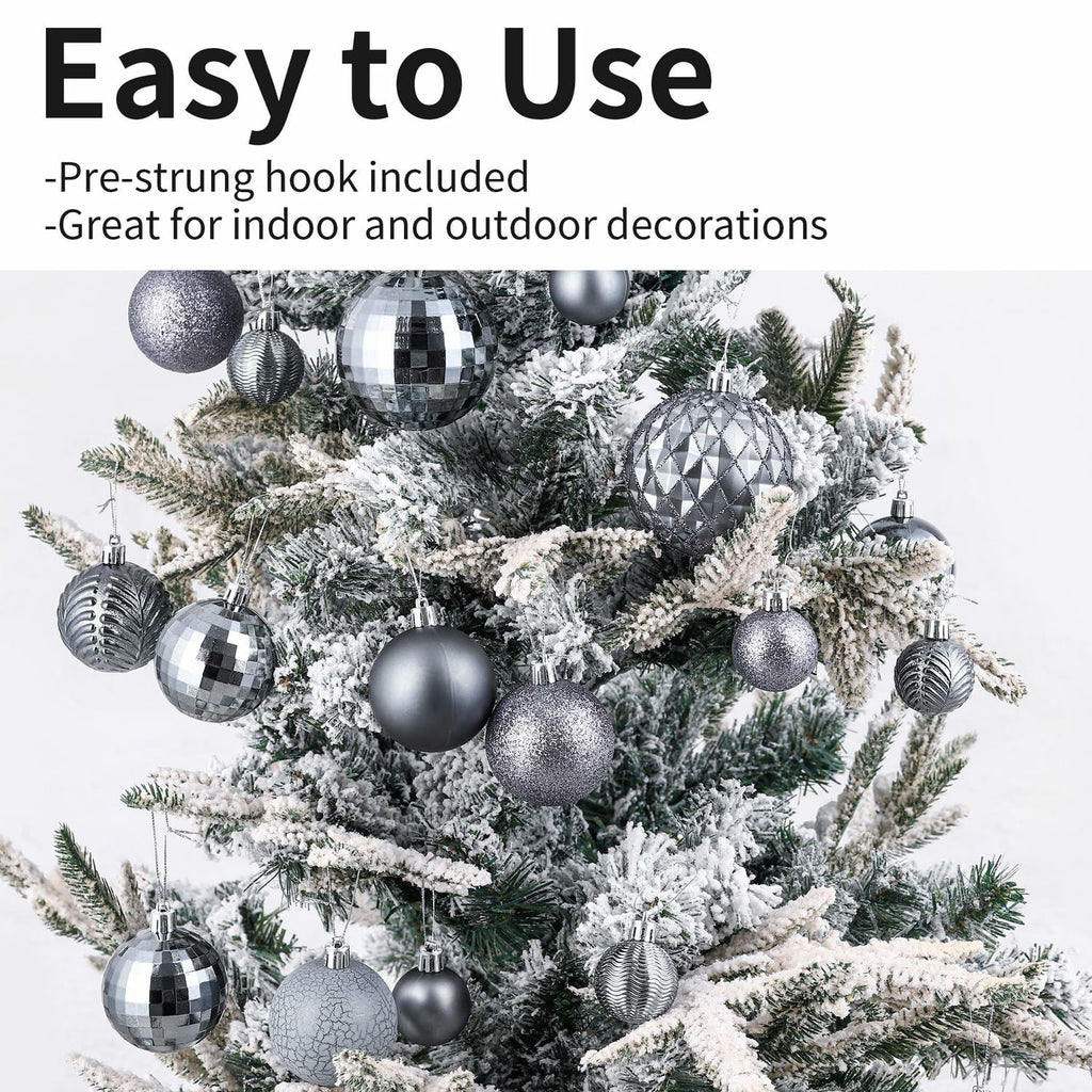 LANGXUN 36pcs Grey Christmas Tree Decorations Balls Shatterproof Ornaments