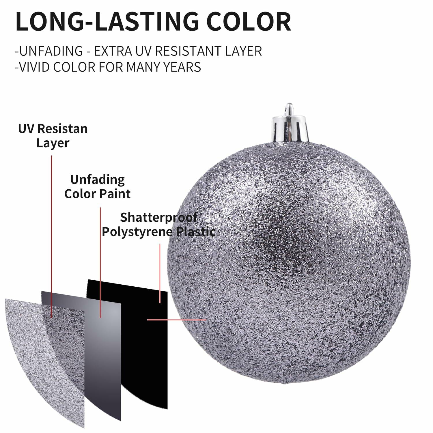 LANGXUN 36pcs Grey Christmas Tree Decorations Balls Shatterproof Ornaments
