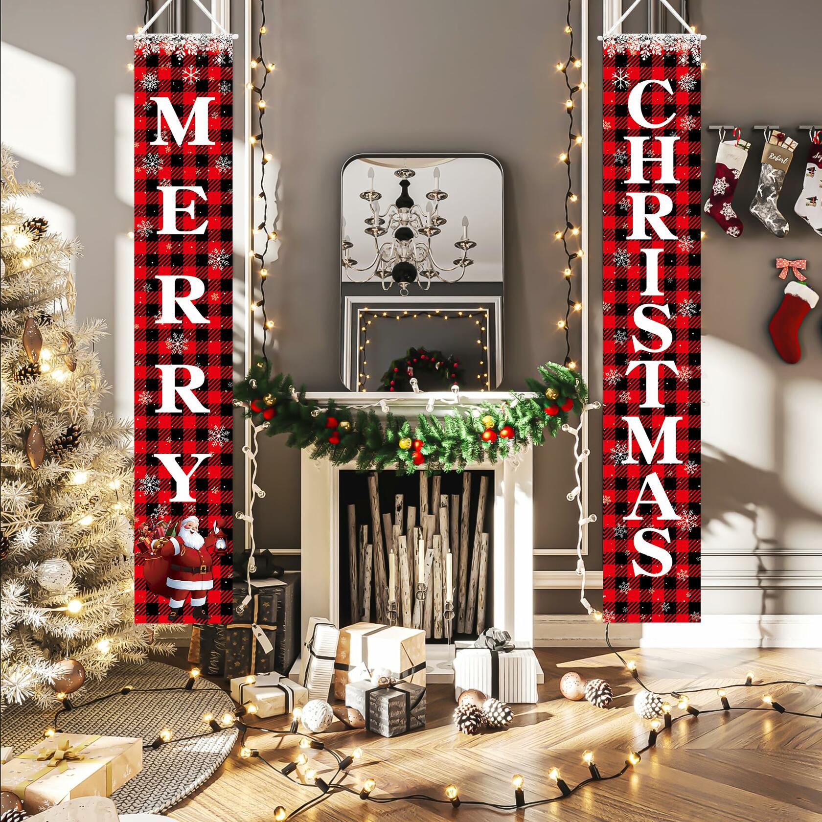 Leuceiy Christmas Banner Santa Snow Outdoor Yard Porch Sign Decoration