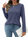 EasyGala Womens Pleated Long Sleeve Casual Top Navy Size M