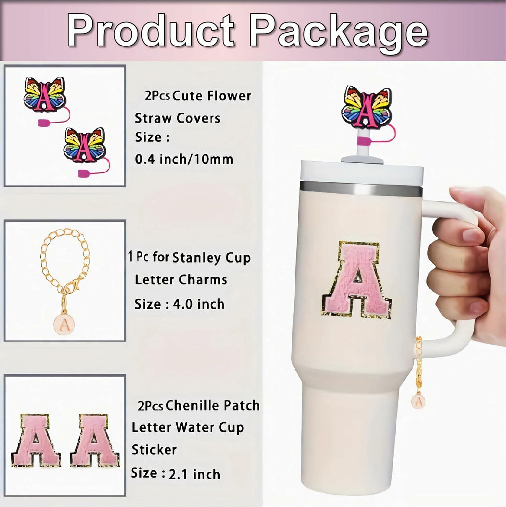 Stanley Cup Accessories Straw Cover Set IN CHENTHY 2pcs + Letter Charm Chains K