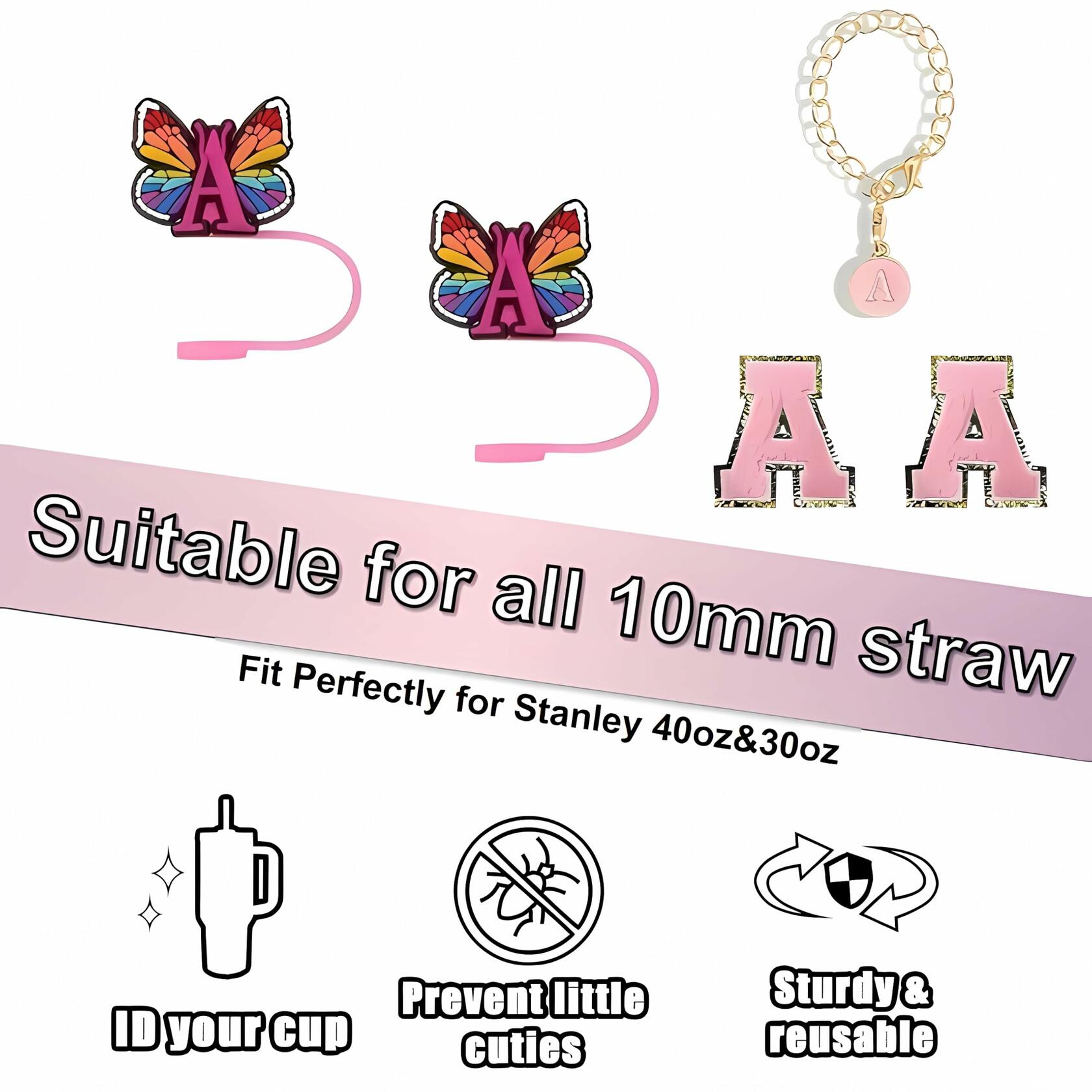 Stanley Cup Accessories Straw Cover Set IN CHENTHY 2pcs + Letter Charm Chains K