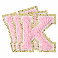 3Pcs Chenille Letter Patches Iron-On Pink 2 Inch Glitter Alphabet K