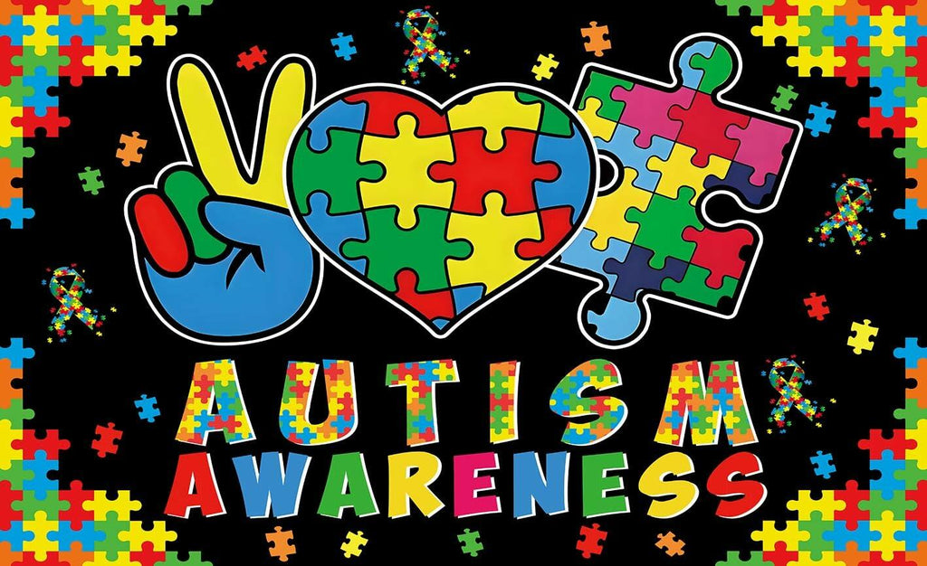 LIANNE Autism Awareness Backdrop Puzzle Piece Banner 6x3.6FT