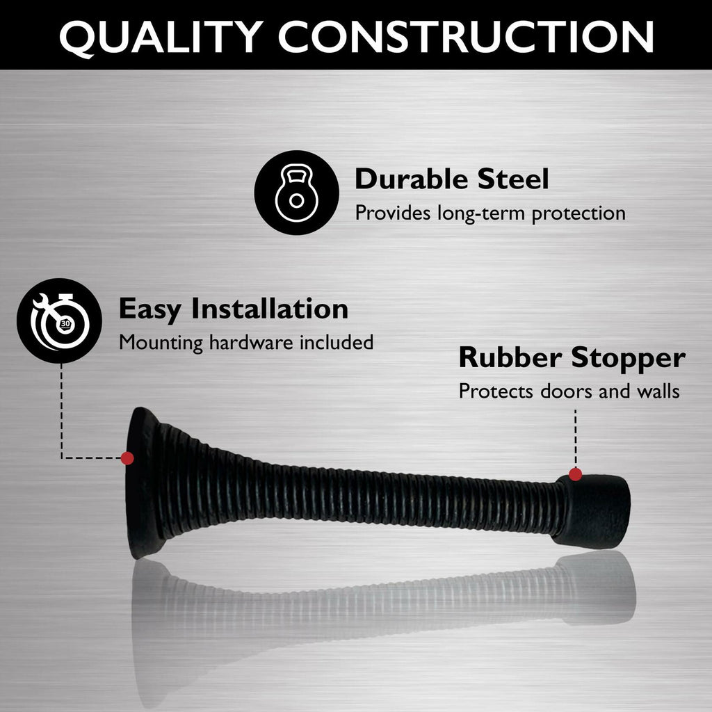 Design House Spring Door Stop Wall Protector Rubber Tip Matte Black 10-Pack