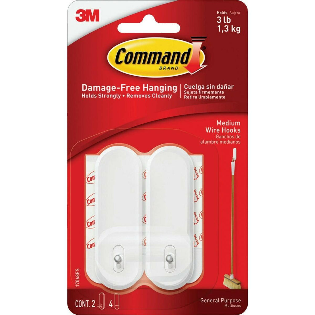 Command Medium Wire Hooks White 2 Hooks 4 Strips 17068ES-2PK