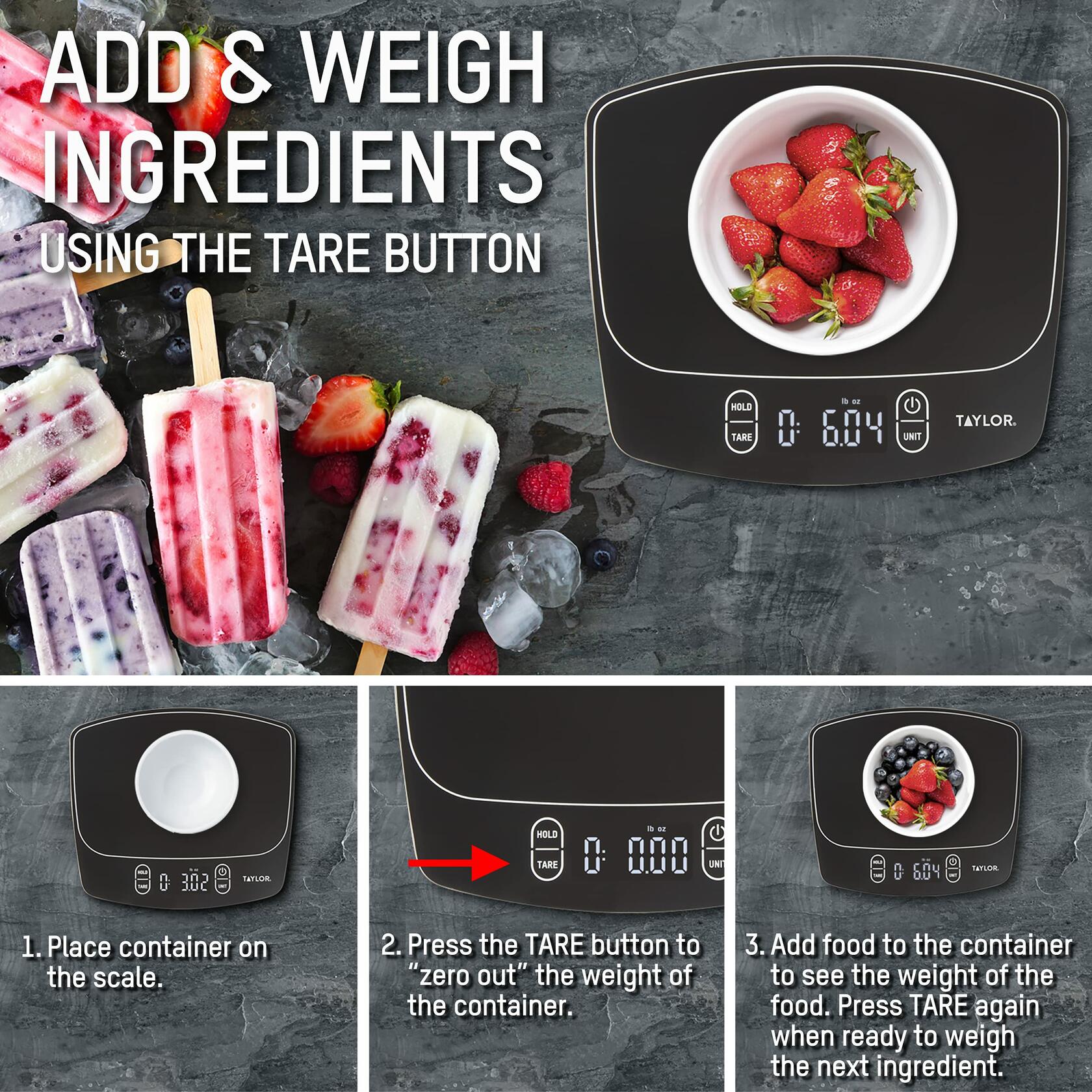[Like New] Taylor Waterproof Digital Kitchen Scale 11lb Black