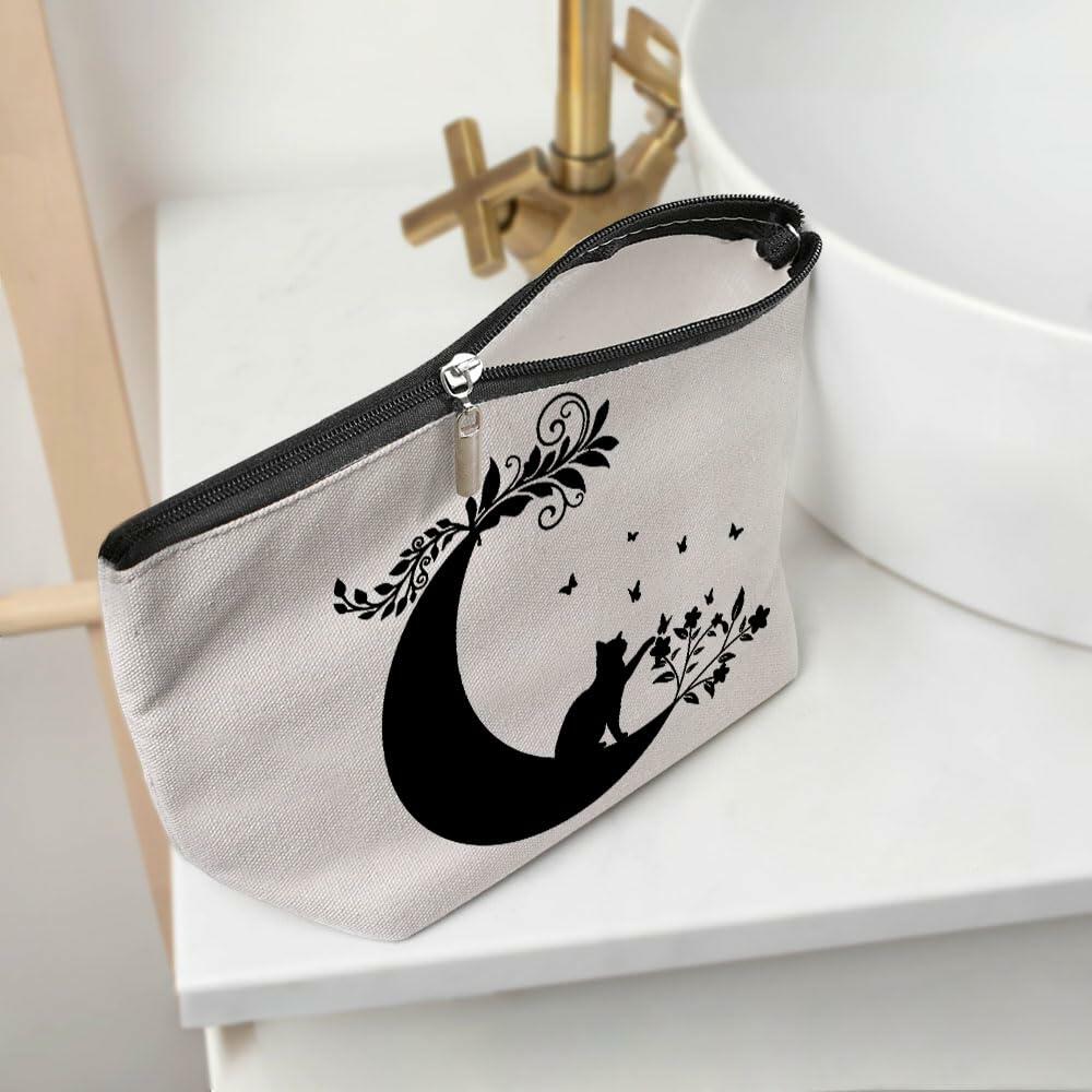 Henhesaha Witchy Cat Makeup Bag Cosmetic Travel Toiletry Bag Black