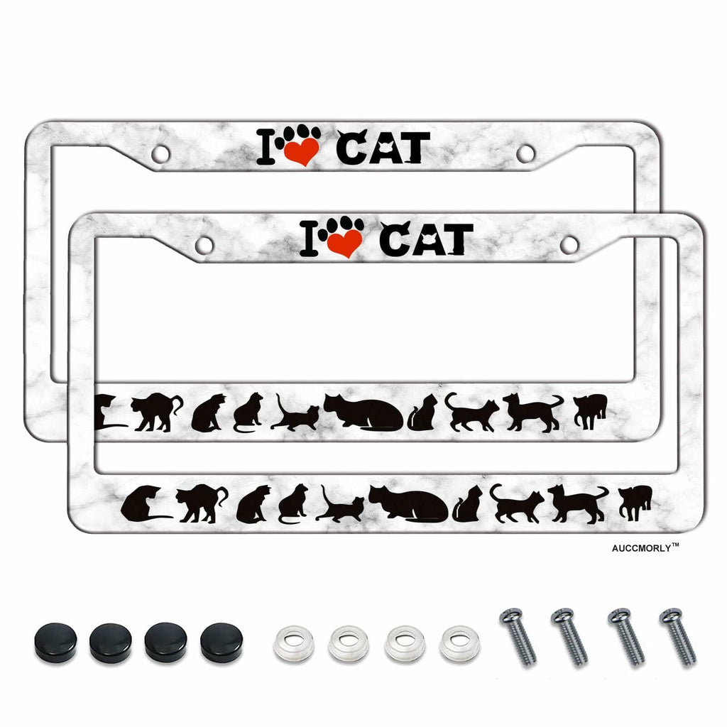 AUCCMORLY Stainless Steel Cat License Plate Frame Car Accessories 2 Pcs Set
