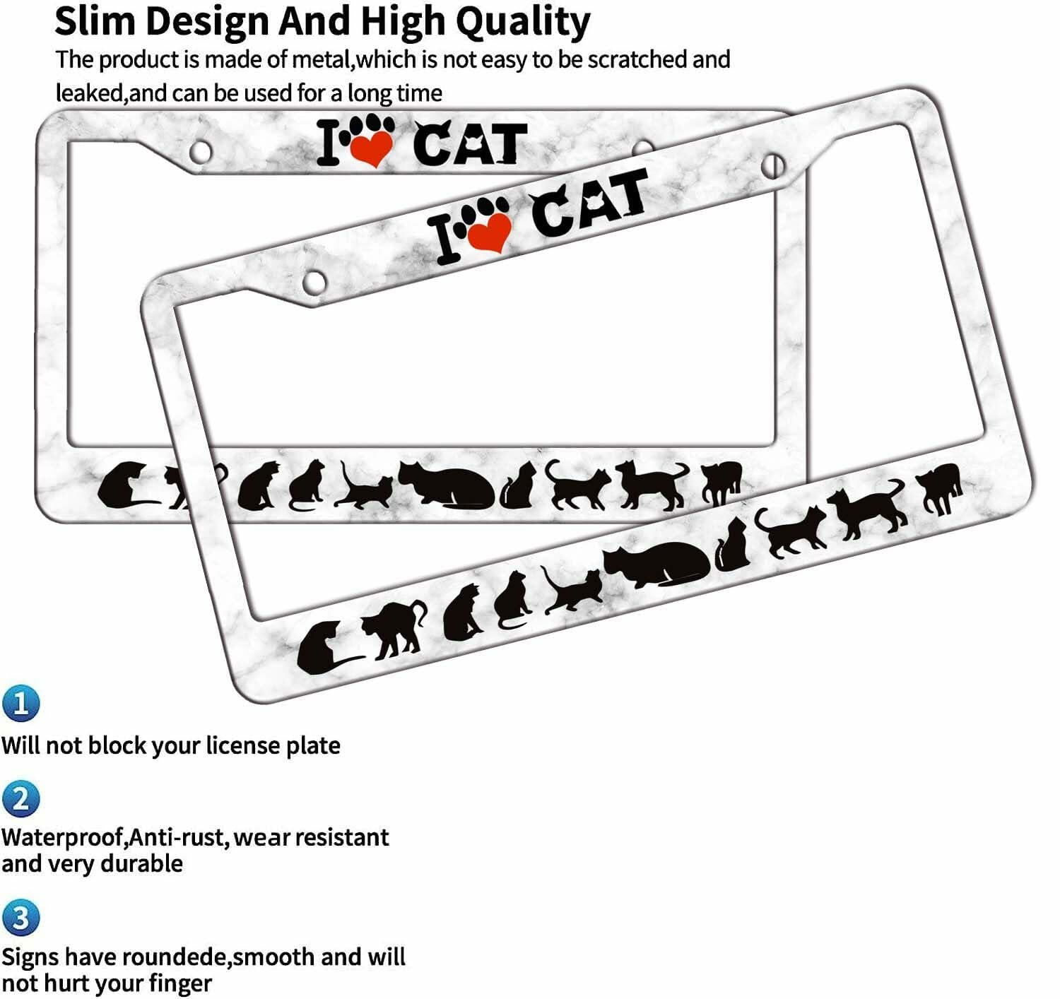 AUCCMORLY Stainless Steel Cat License Plate Frame Car Accessories 2 Pcs Set