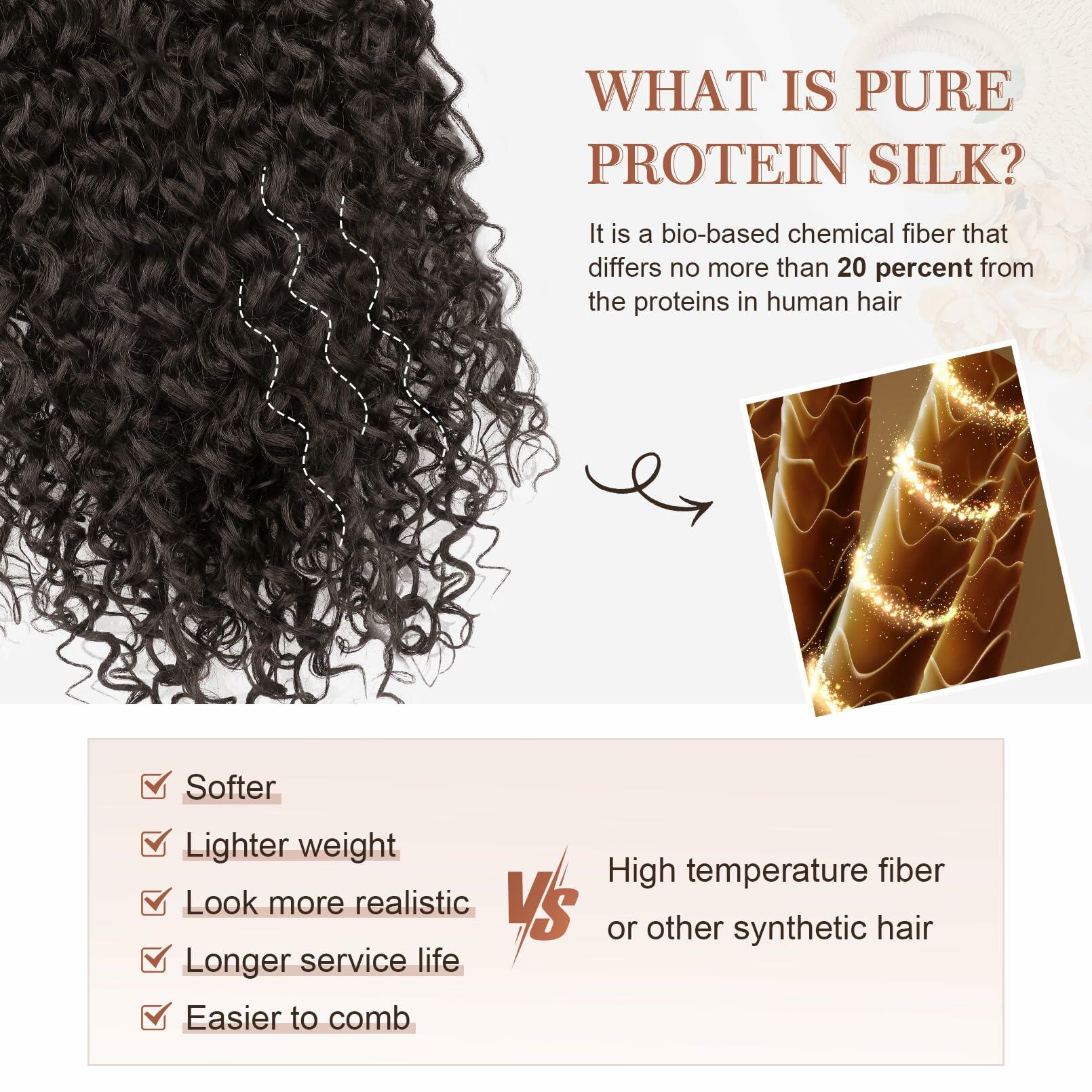 [Like New] FLUFYMOOZ 4PC 100% Protein Silk Hair Extensions 20in Curly Dark Chocolate Brown