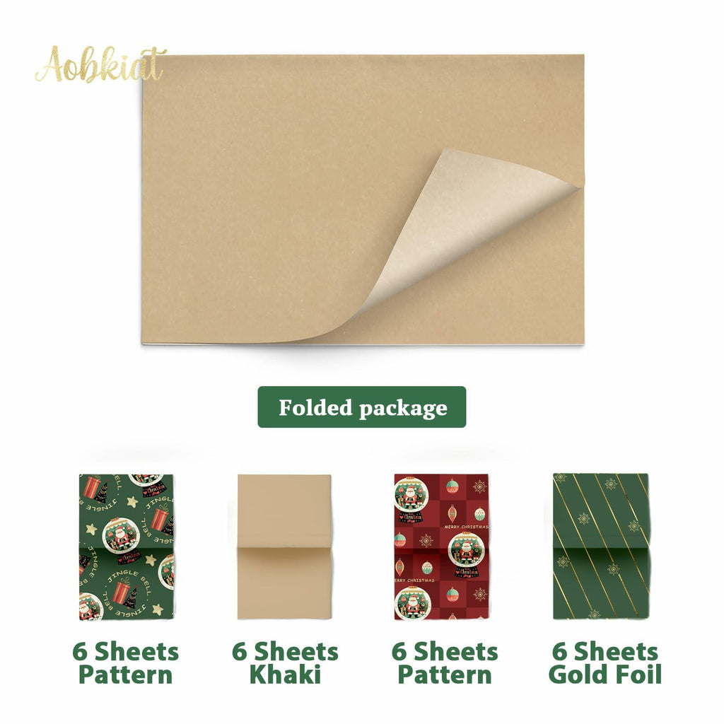 Aobkiat Christmas Wrapping Tissue Paper 24 Sheets 20x15in Red Green