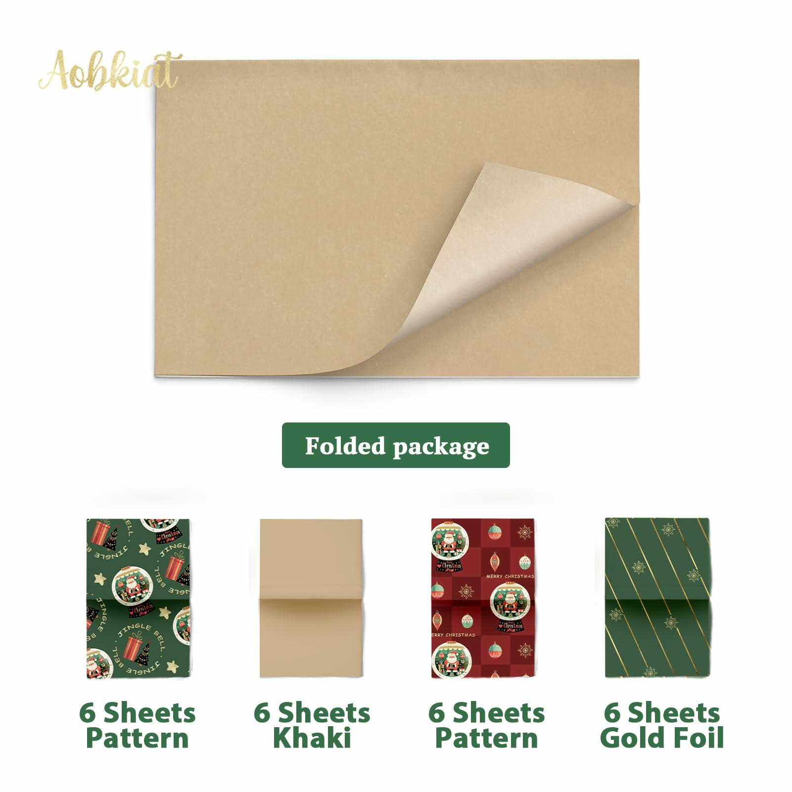 Aobkiat Christmas Wrapping Tissue Paper 24 Sheets 20x15in Red Green