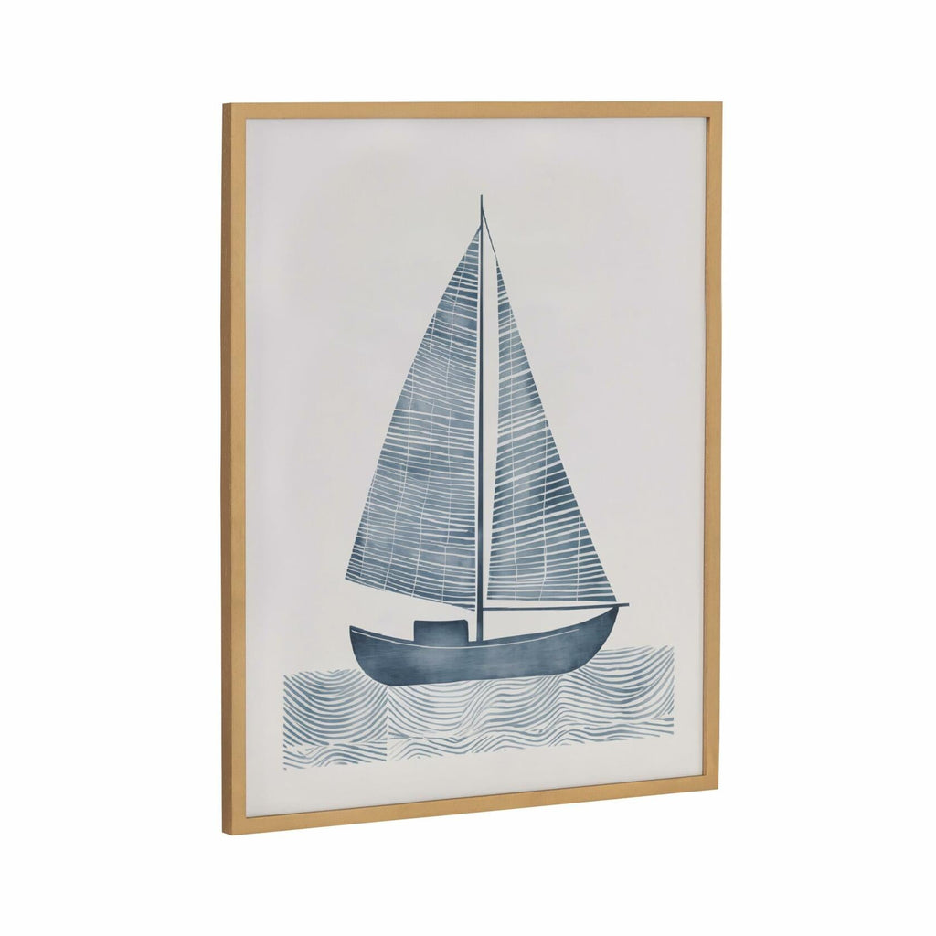 [Like New] Kate and Laurel Nautical Blue Sailboat Wall Art 16x20 Gold Wood
